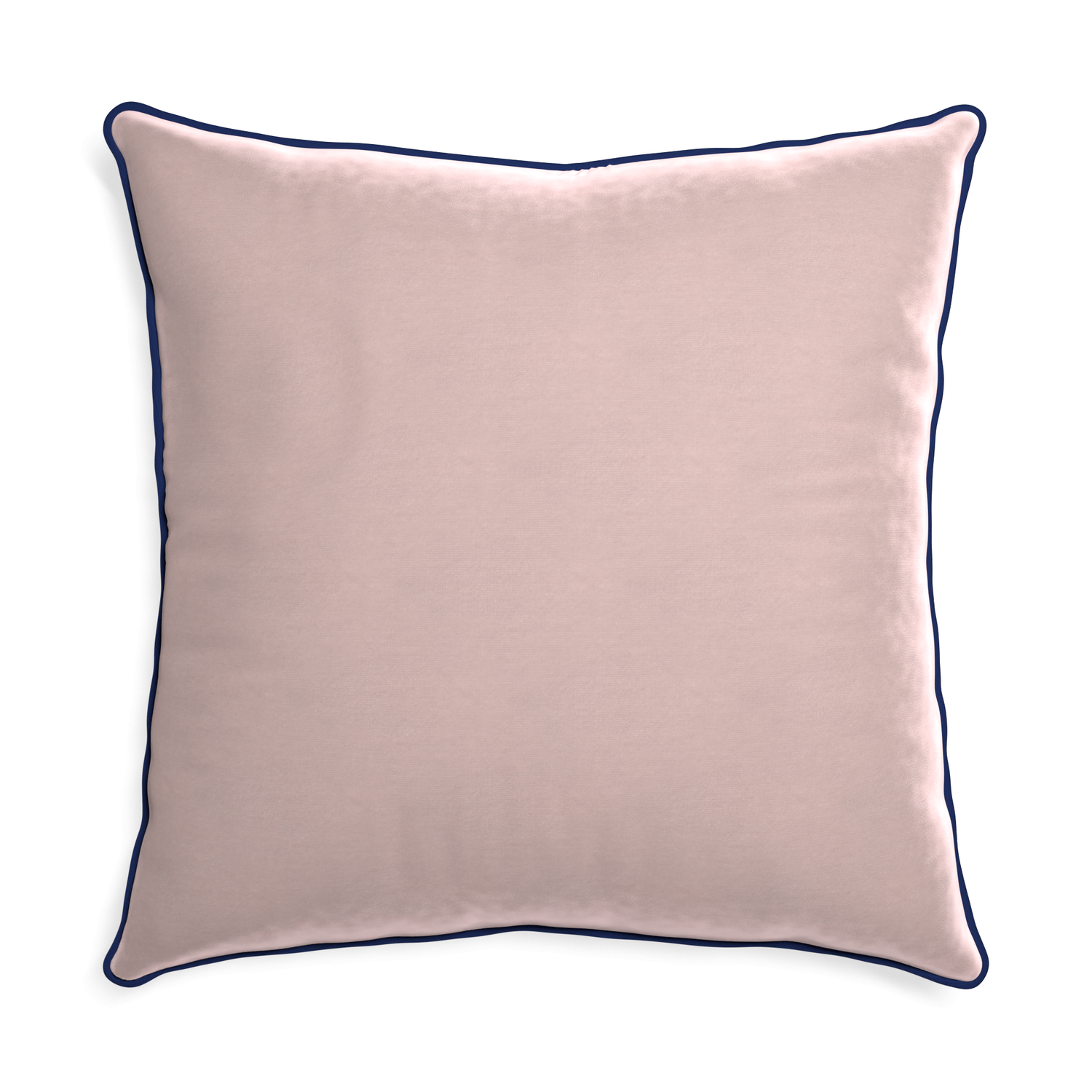 Euro-sham rose velvet custom pillow with midnight piping on white background