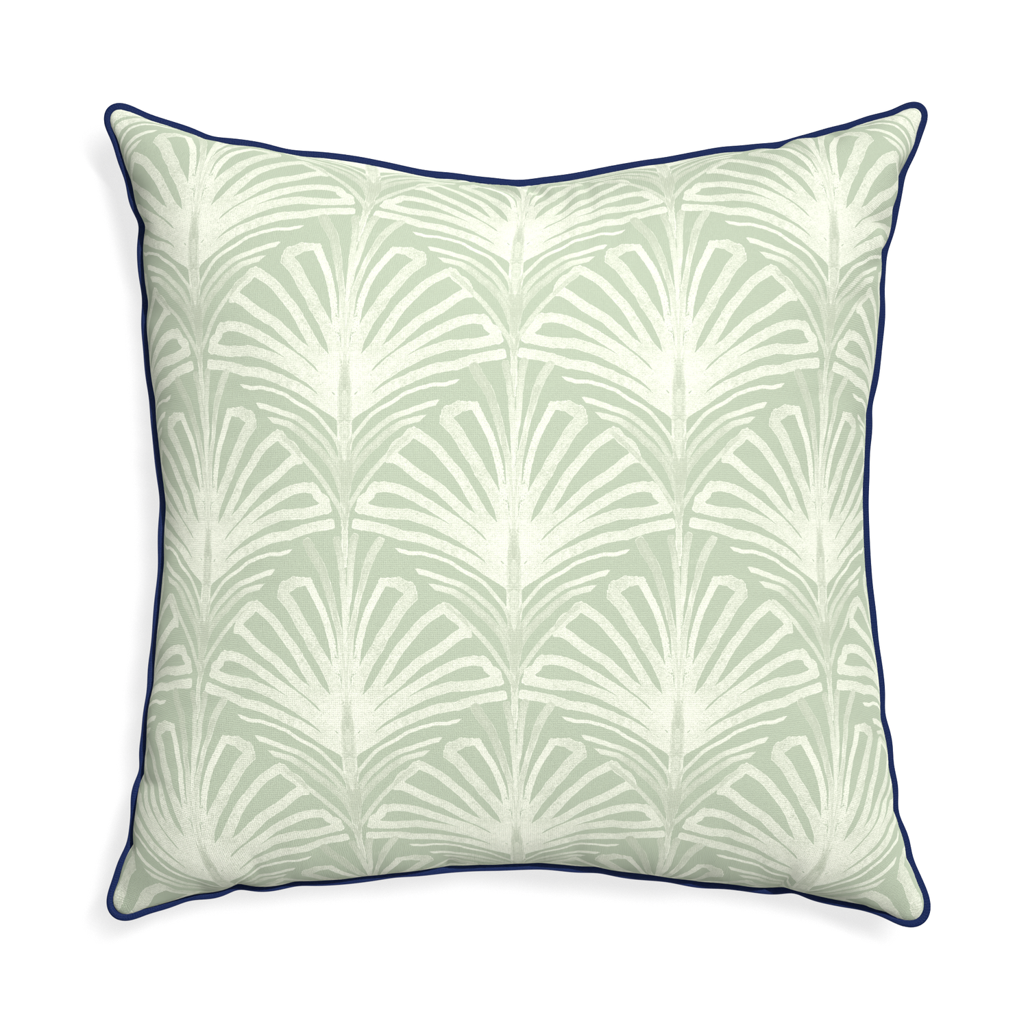 Euro-sham suzy sage custom pillow with midnight piping on white background