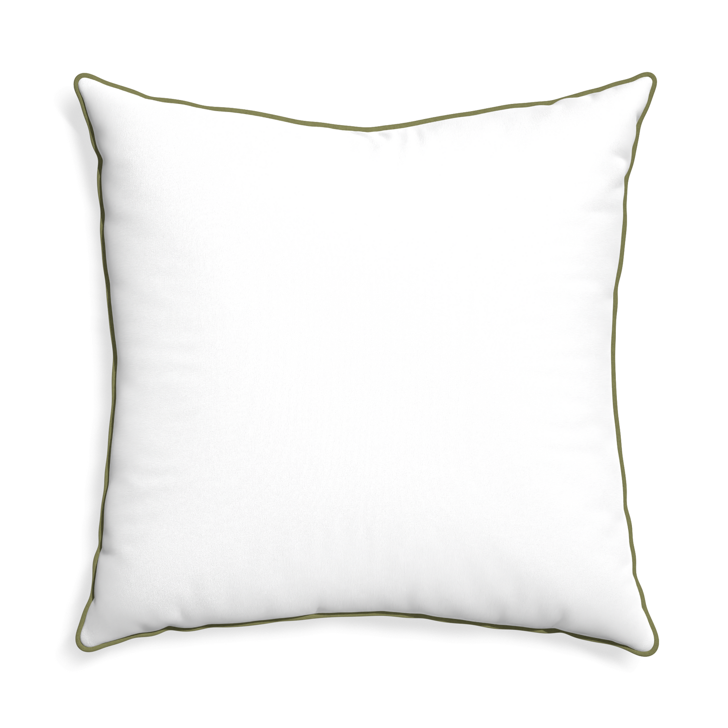Euro-sham snow custom pillow with moss piping on white background