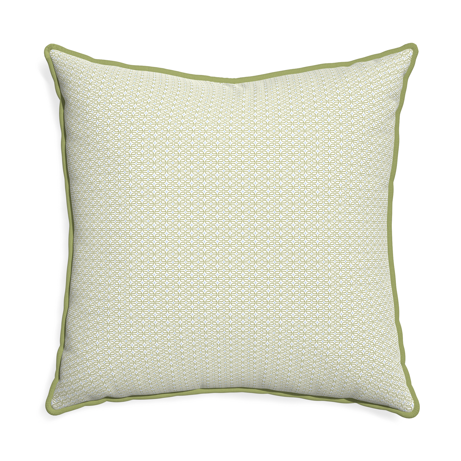 Euro-sham loomi moss custom moss green geometricpillow with moss piping on white background