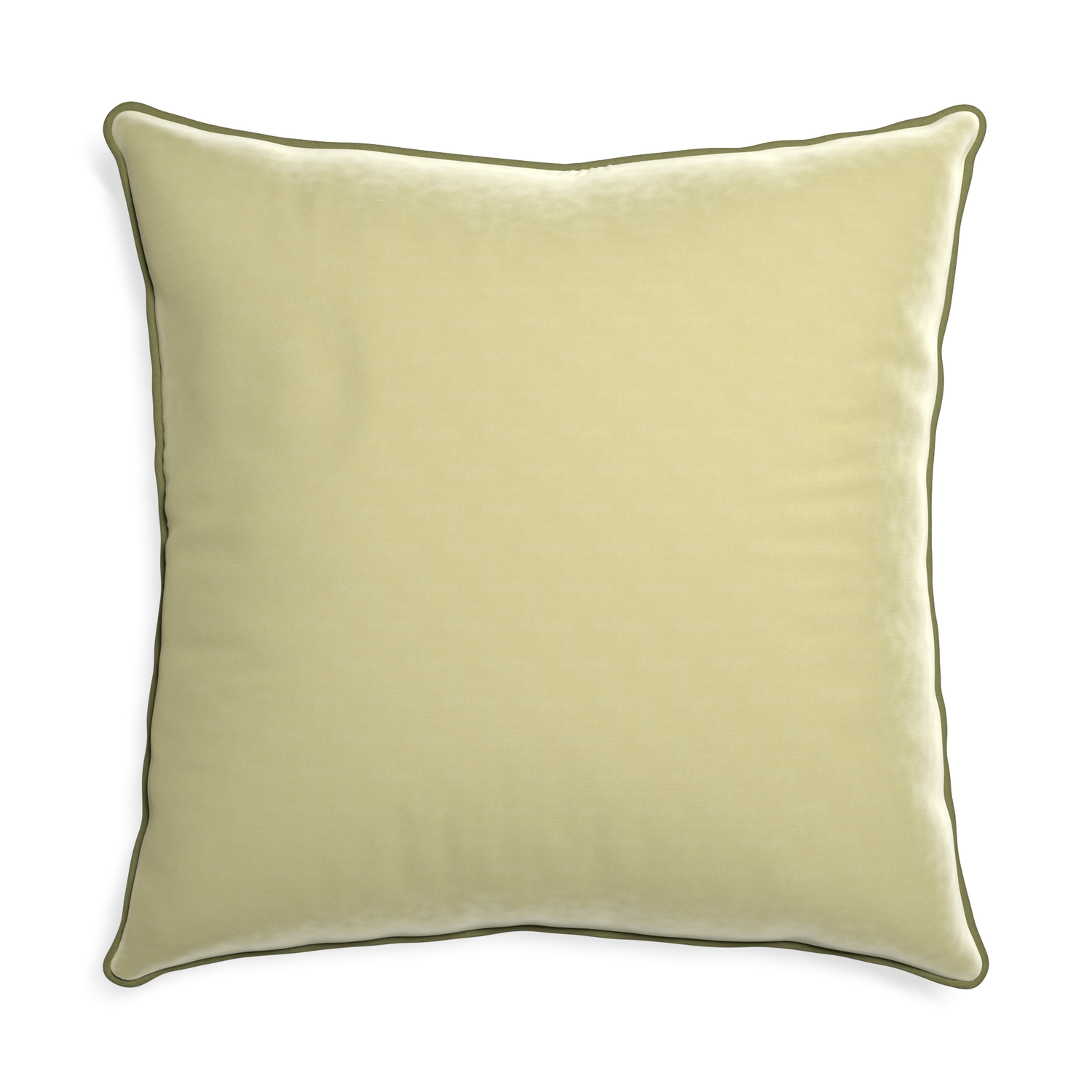 Euro-sham pear velvet custom pillow with moss piping on white background