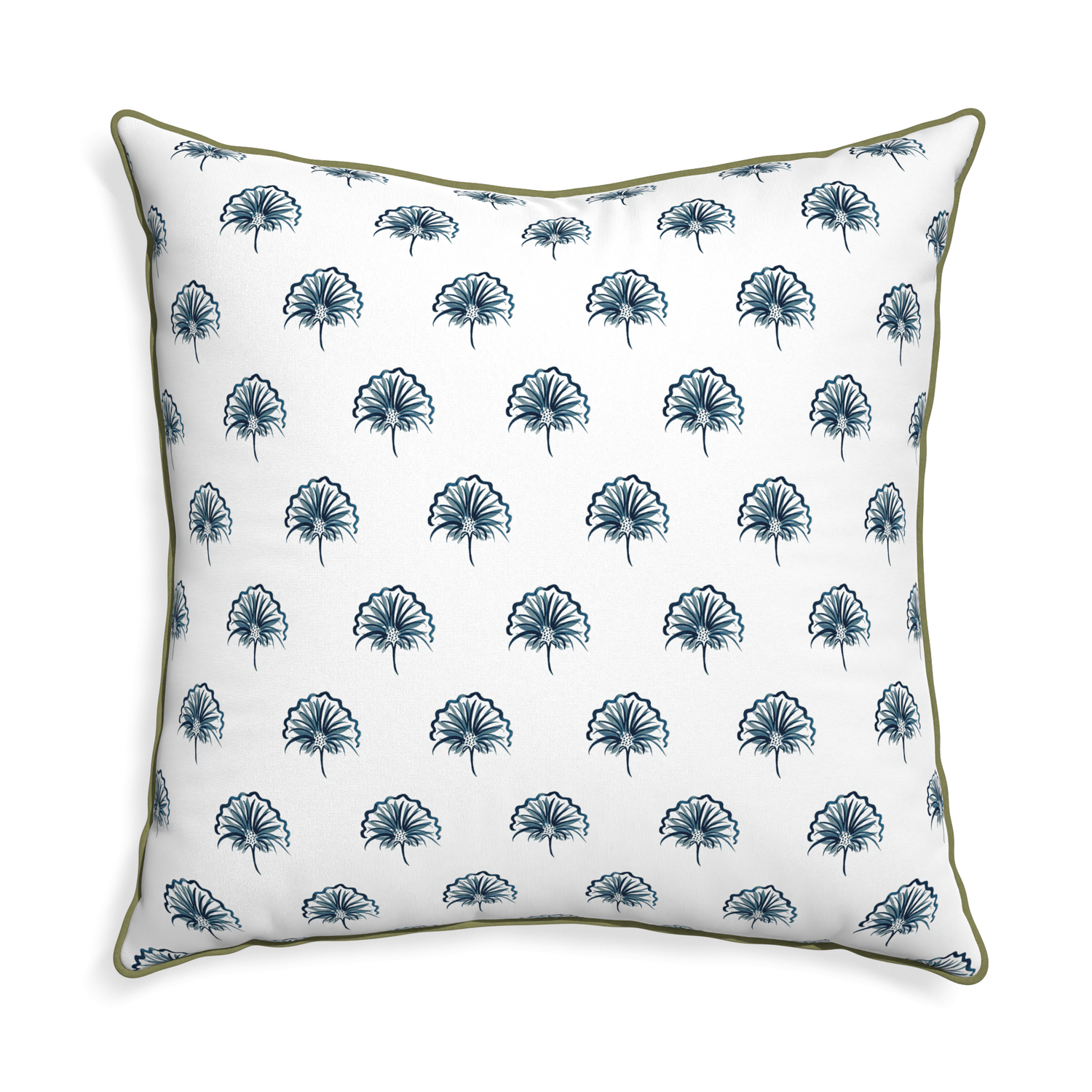 Euro-sham penelope midnight custom pillow with moss piping on white background