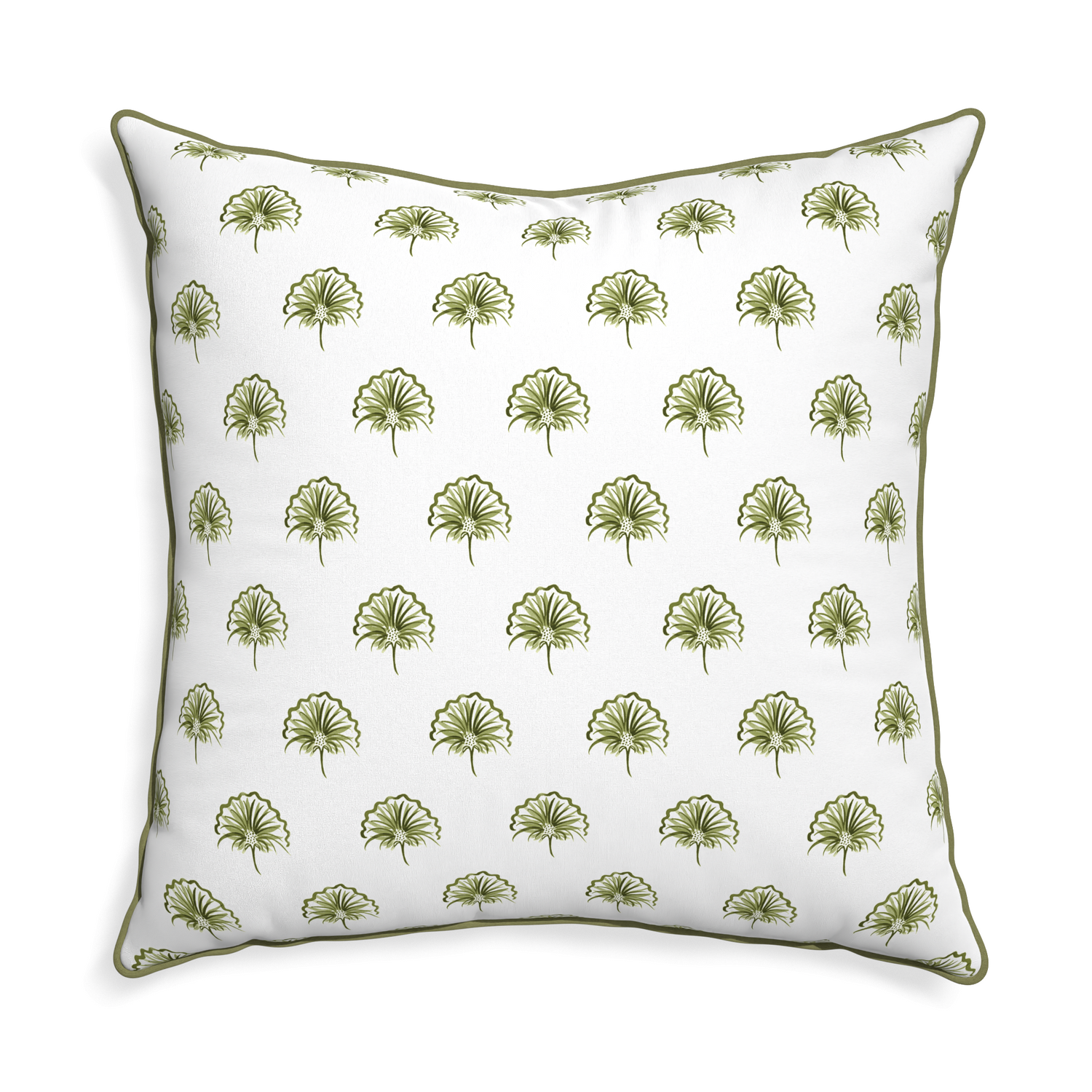 Euro-sham penelope moss custom green floralpillow with moss piping on white background