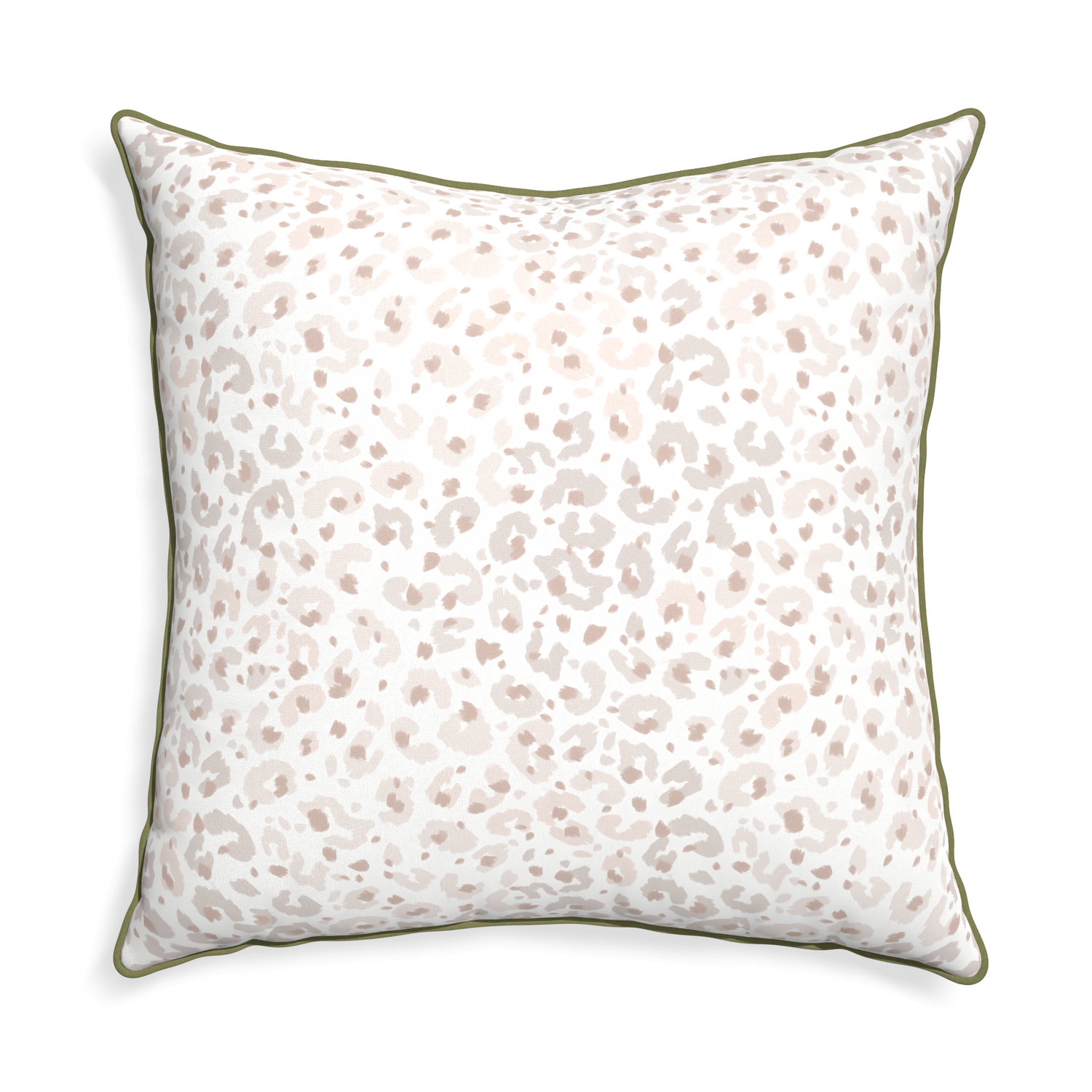 square beige animal print pillow with moss green piping