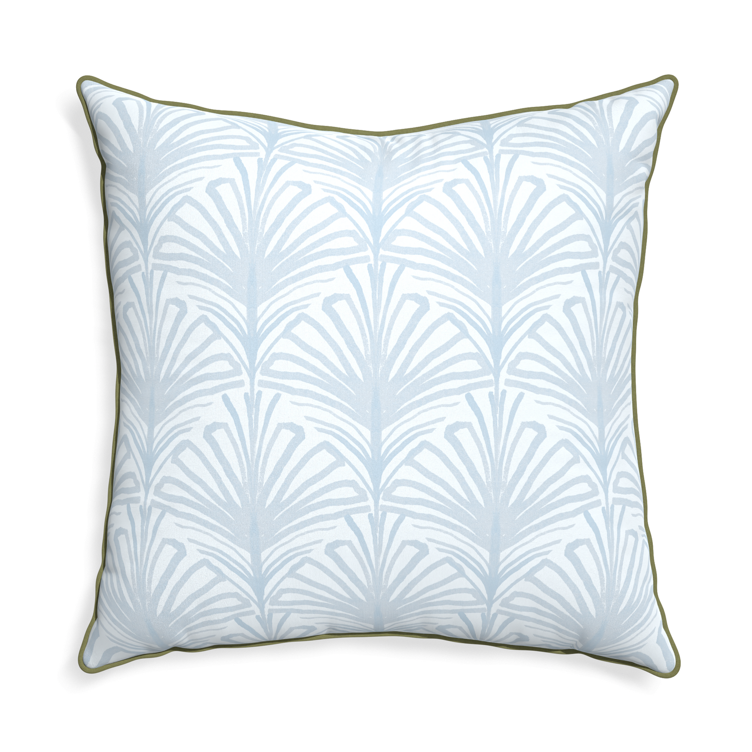Euro-sham suzy sky custom pillow with moss piping on white background