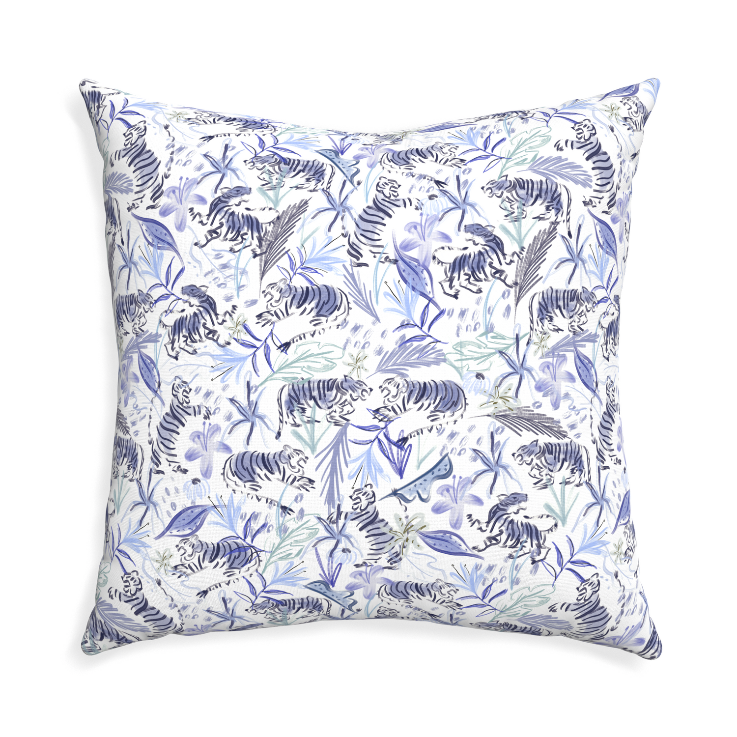 Euro-sham frida blue custom blue with intricate tiger designpillow with none on white background