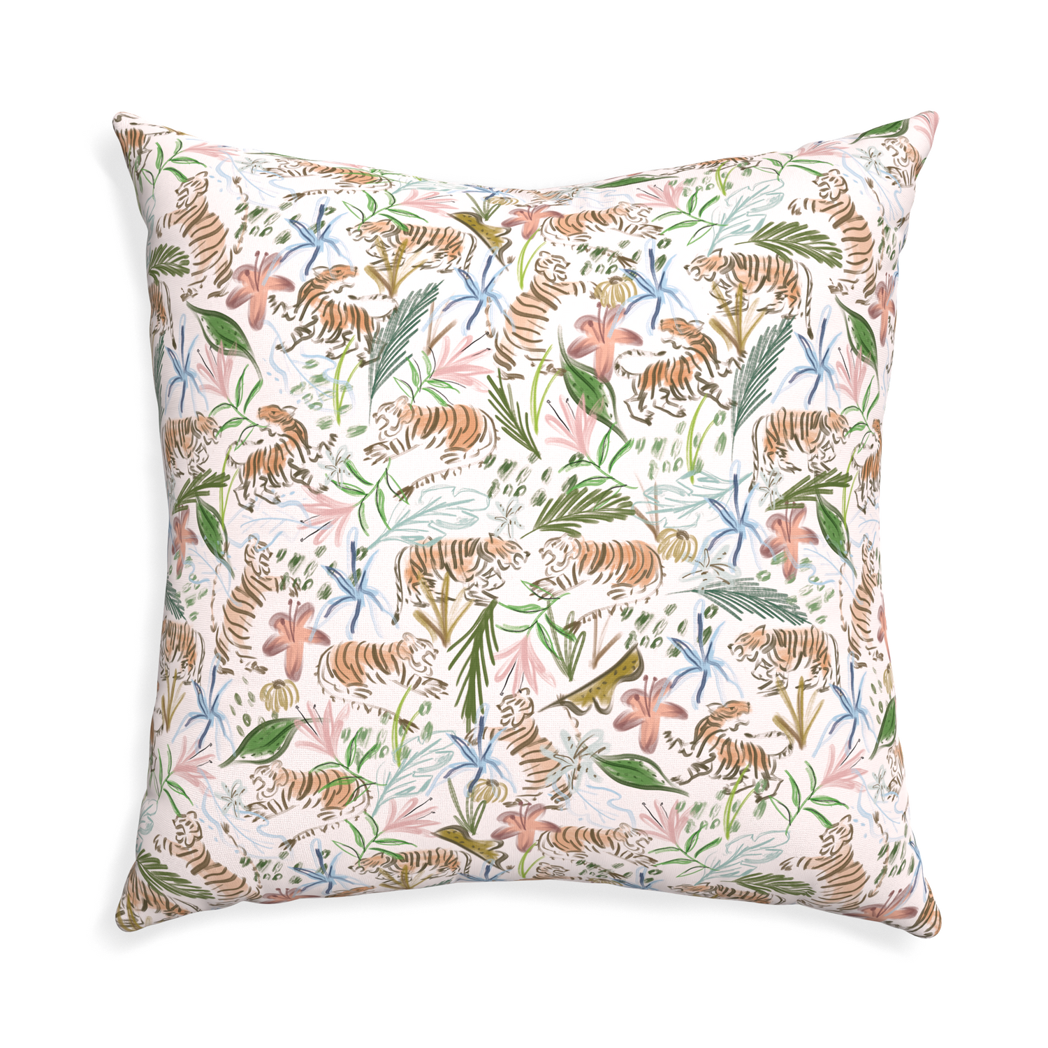 Euro-sham frida pink custom pink chinoiserie tigerpillow with none on white background