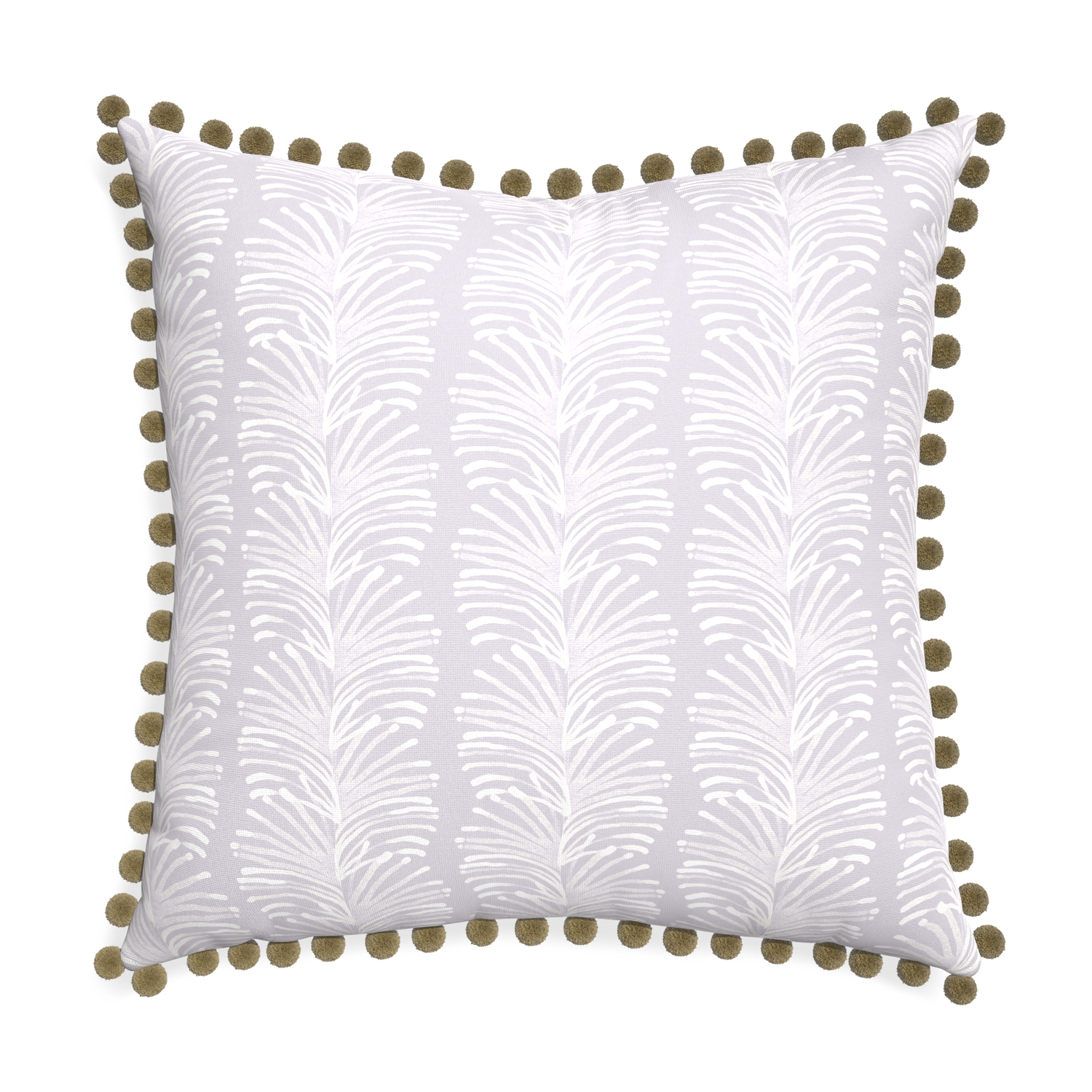 Euro-sham emma lavender custom pillow with olive pom pom on white background