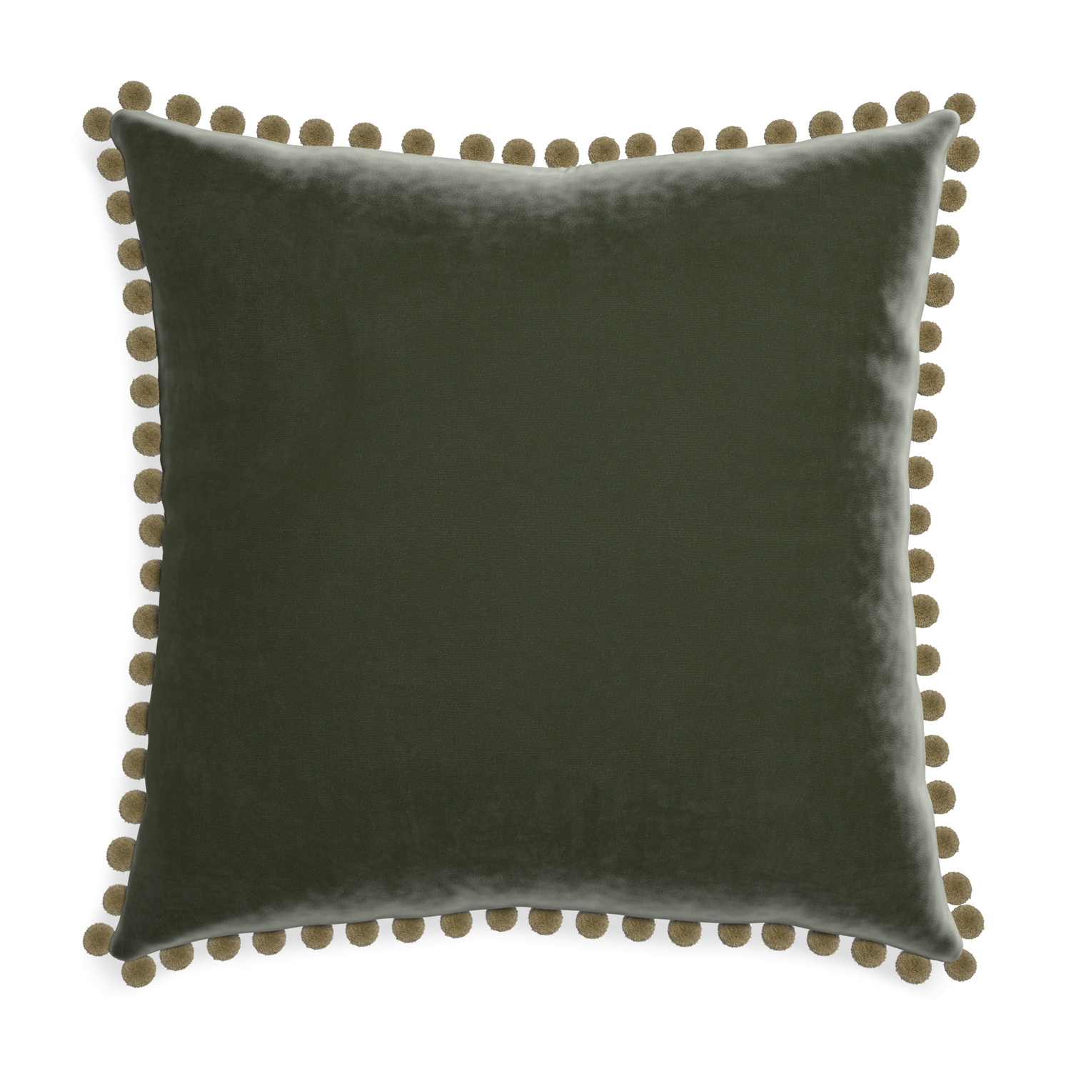 Euro-sham fern velvet custom pillow with olive pom pom on white background