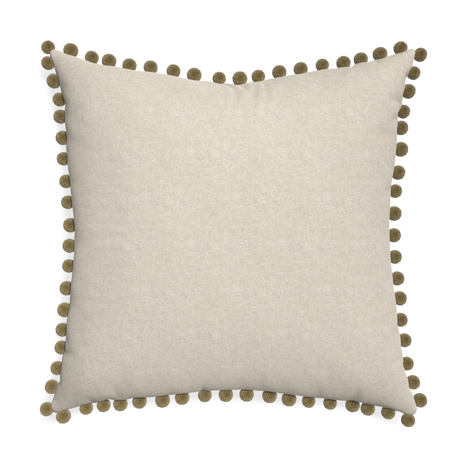 Euro-sham oat custom pillow with olive pom pom on white background