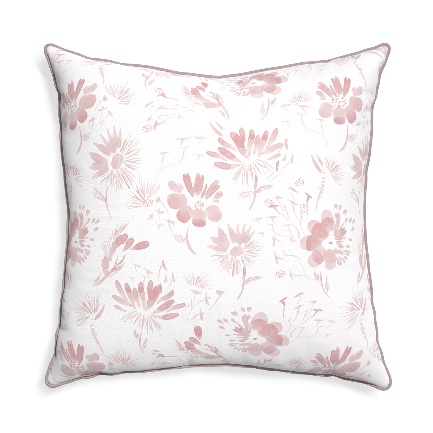 pink floral pillow with pink piping