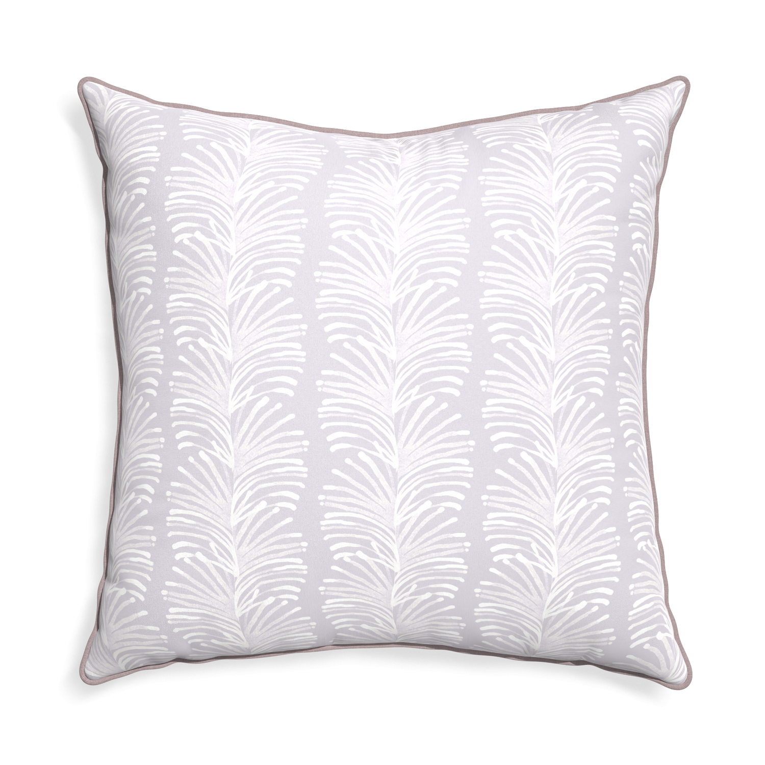 Euro-sham emma lavender custom lavender botanical stripepillow with orchid piping on white background