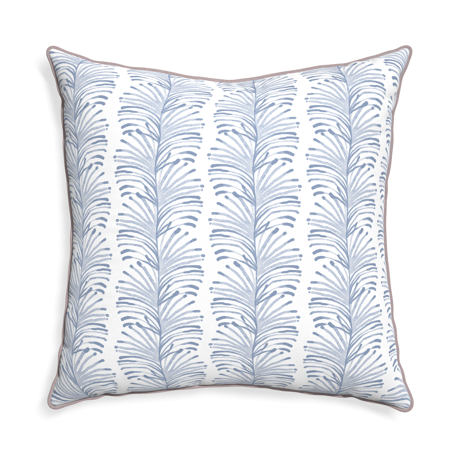 Euro-sham emma sky custom sky blue botanical stripepillow with orchid piping on white background