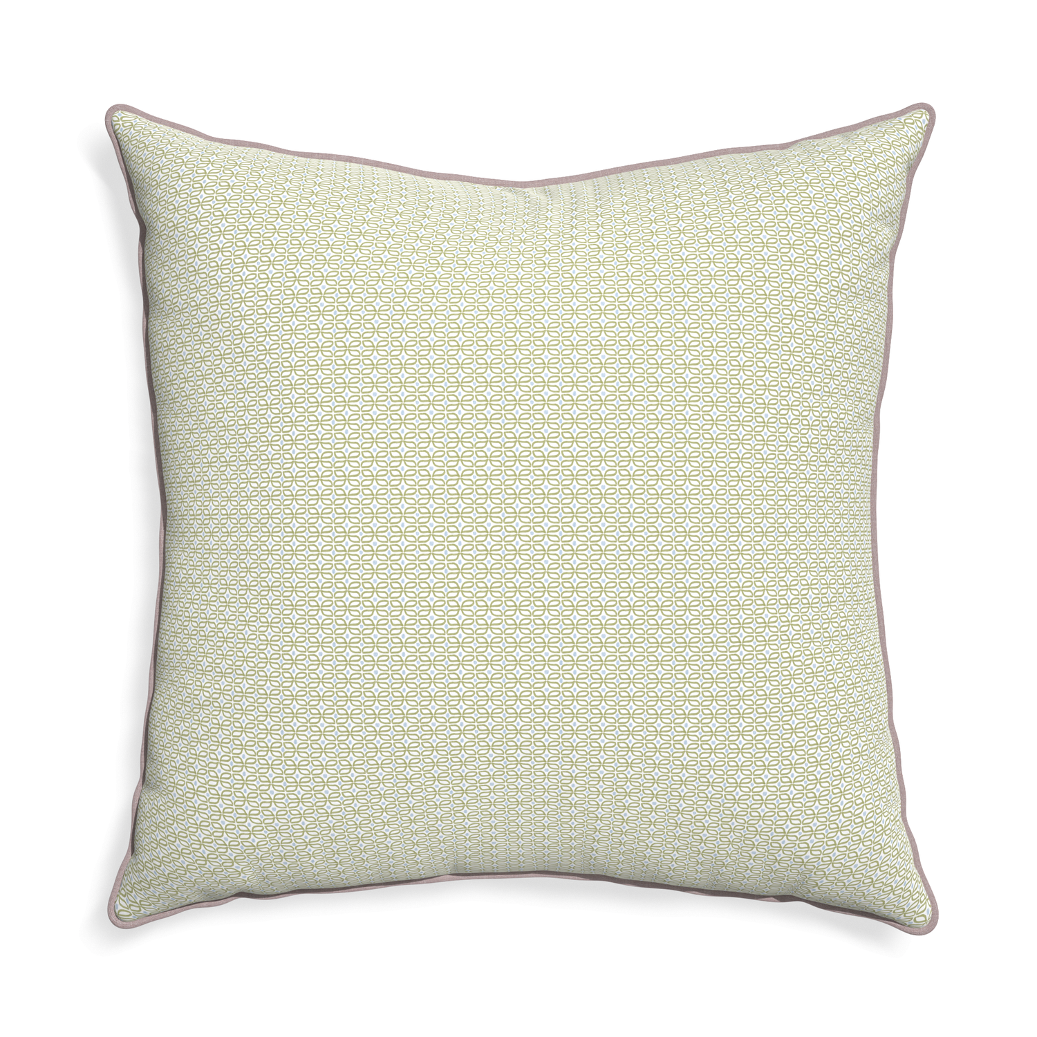 Euro-sham loomi moss custom moss green geometricpillow with orchid piping on white background
