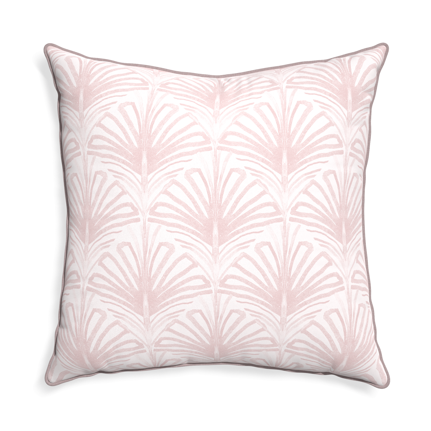 Euro-sham suzy rose custom rose pink palmpillow with orchid piping on white background