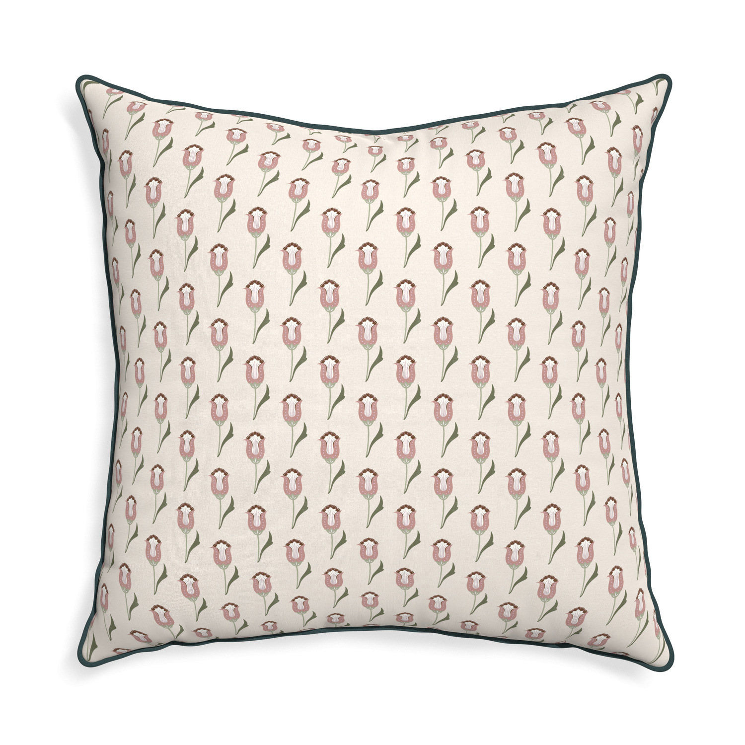 abstract floral pink pillow with teal piping  