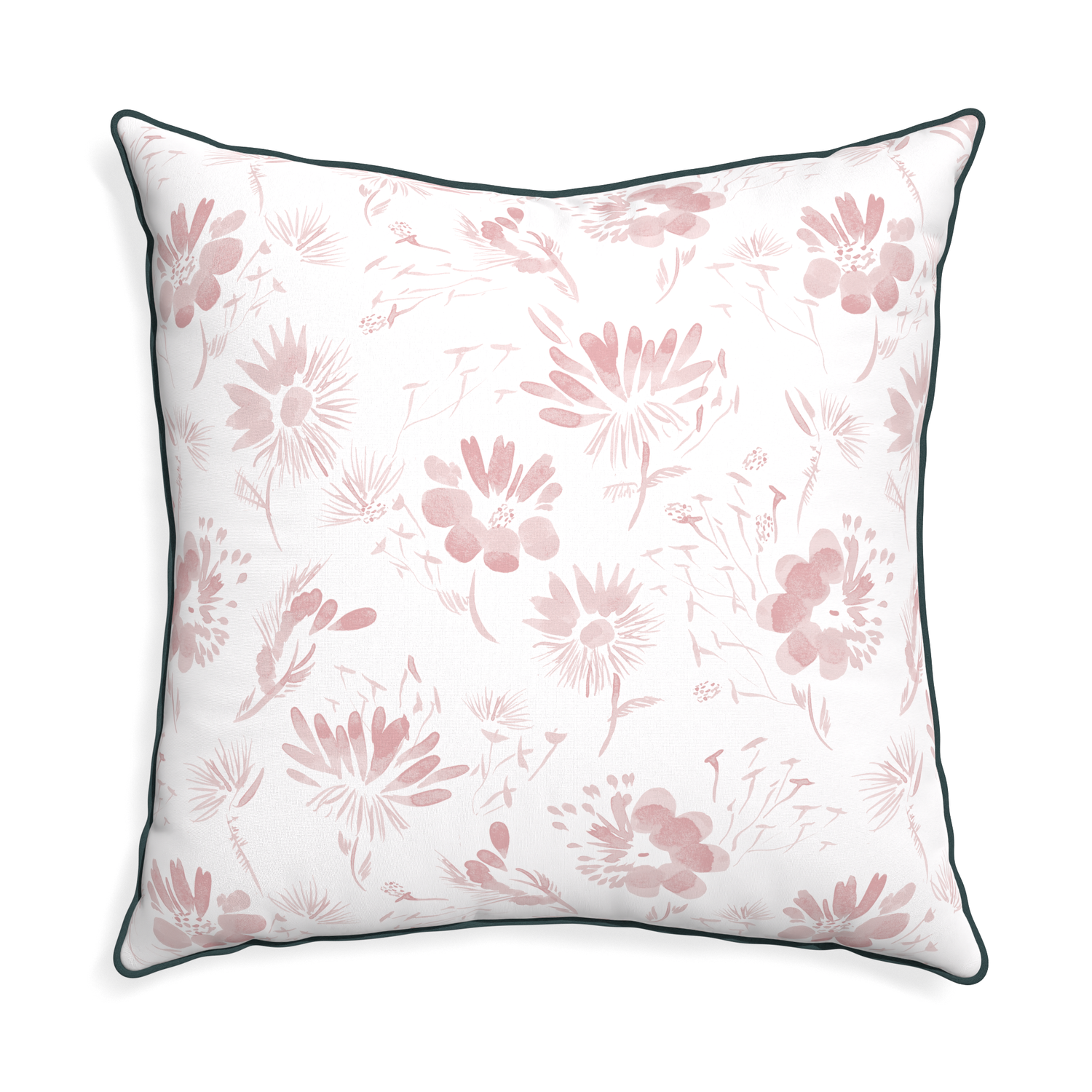 Euro-sham blake custom pink floralpillow with p piping on white background