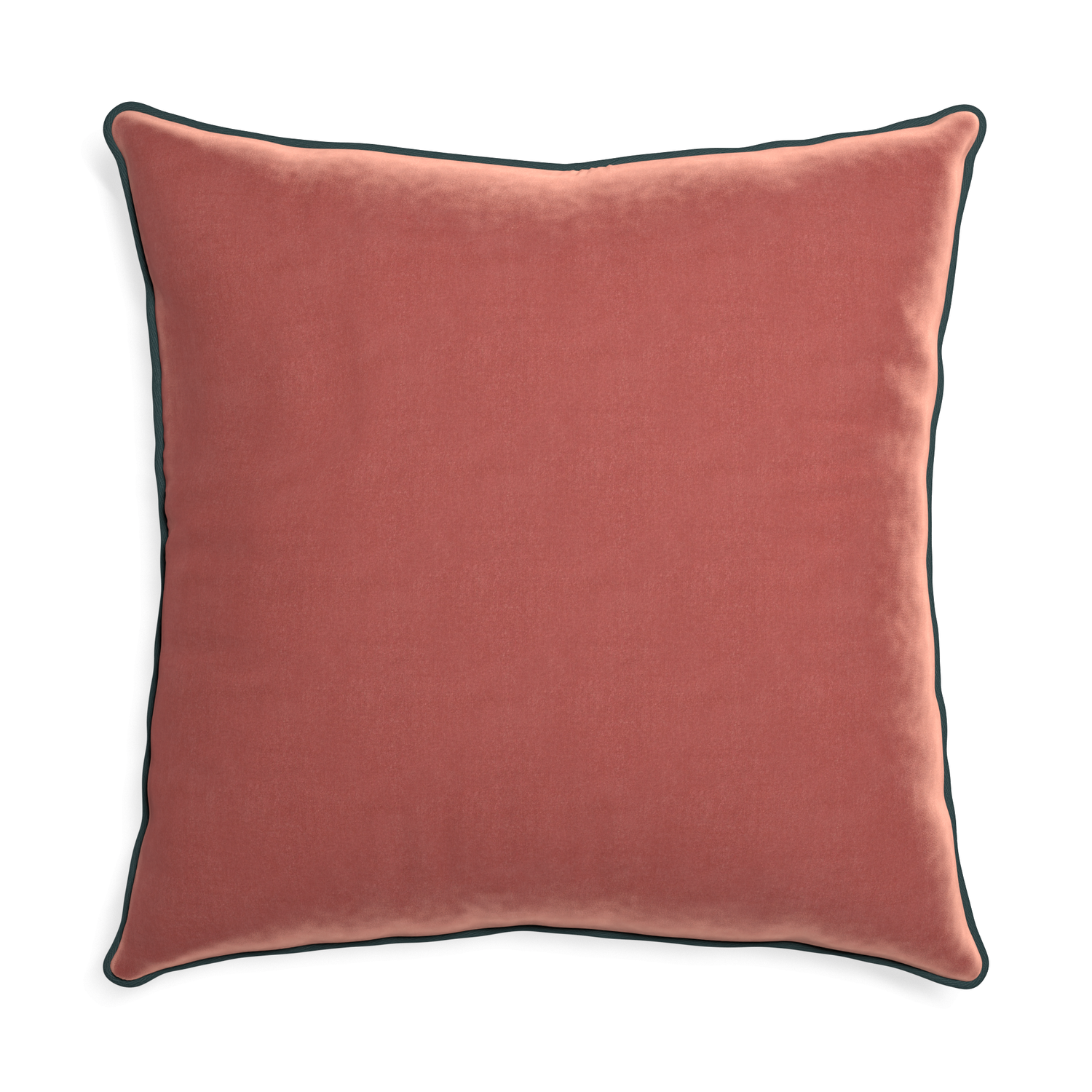 Euro-sham cosmo velvet custom coralpillow with p piping on white background