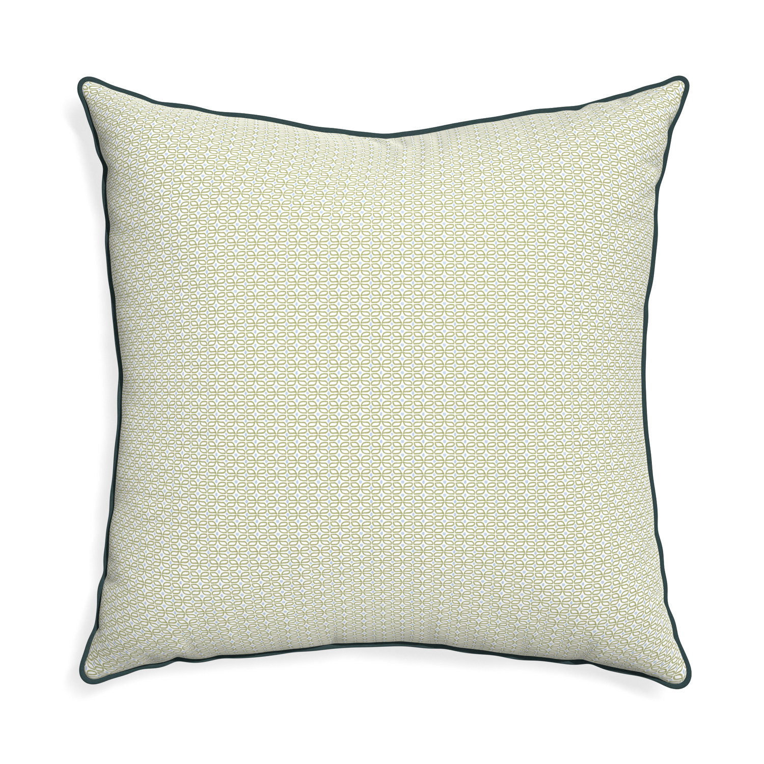 Euro-sham loomi moss custom moss green geometricpillow with p piping on white background