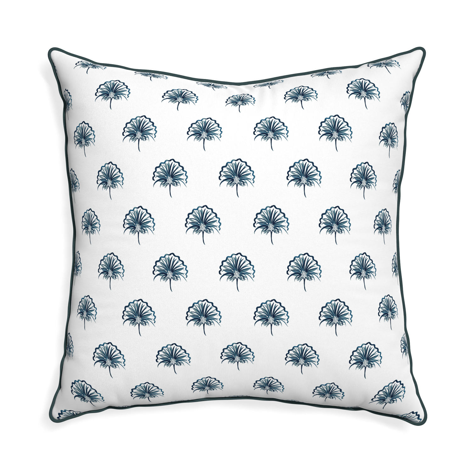 Euro-sham penelope midnight custom floral navypillow with p piping on white background