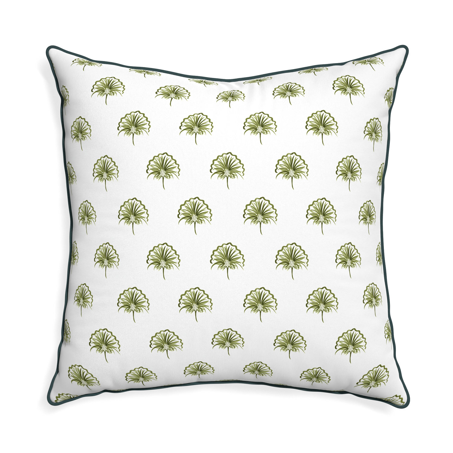 Euro-sham penelope moss custom green floralpillow with p piping on white background