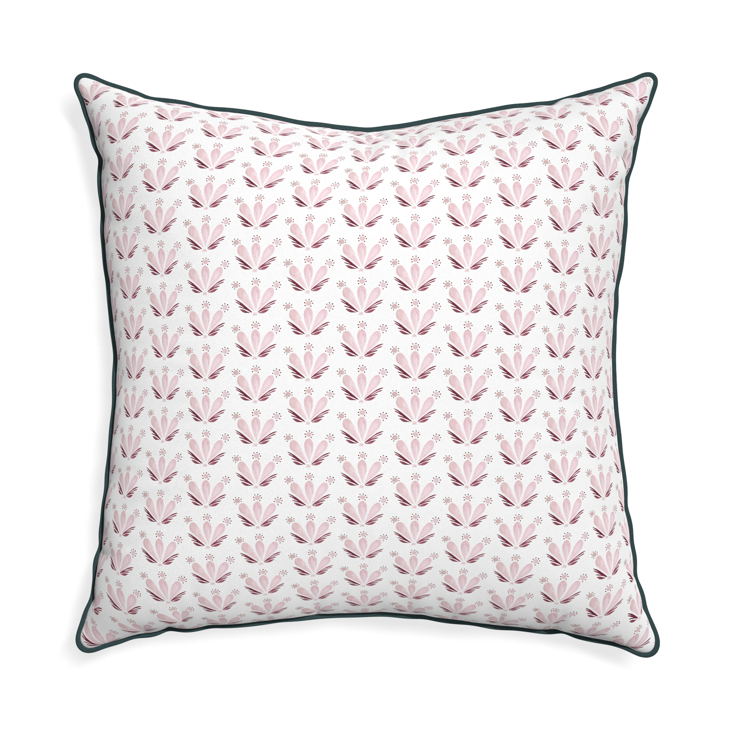 Euro-sham serena pink custom pink & burgundy drop repeat floralpillow with p piping on white background