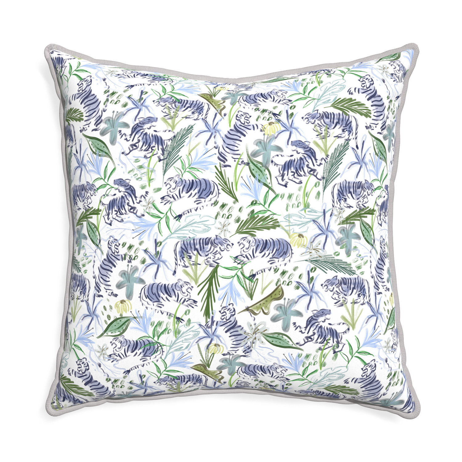 Euro-sham frida green custom pillow with pebble piping on white background
