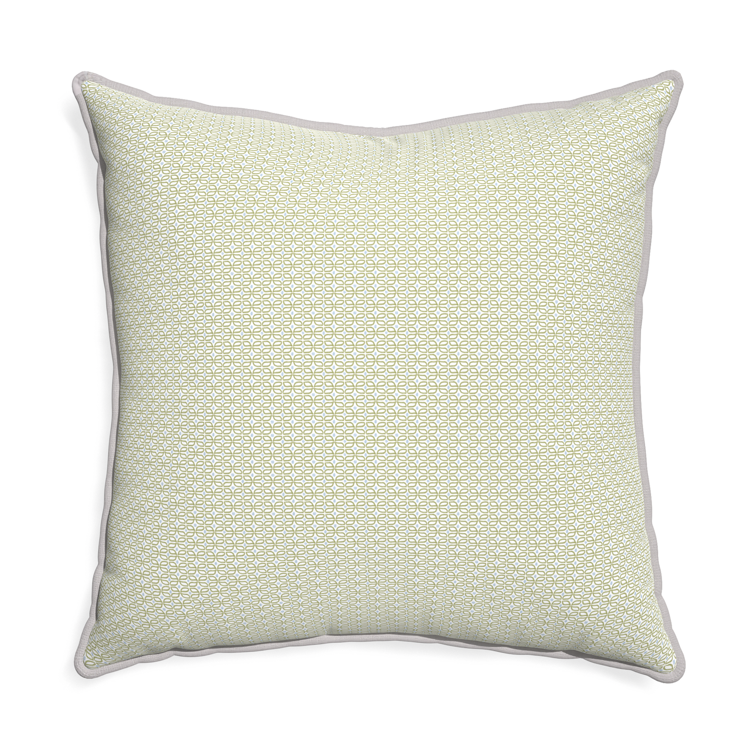 Euro-sham loomi moss custom moss green geometricpillow with pebble piping on white background