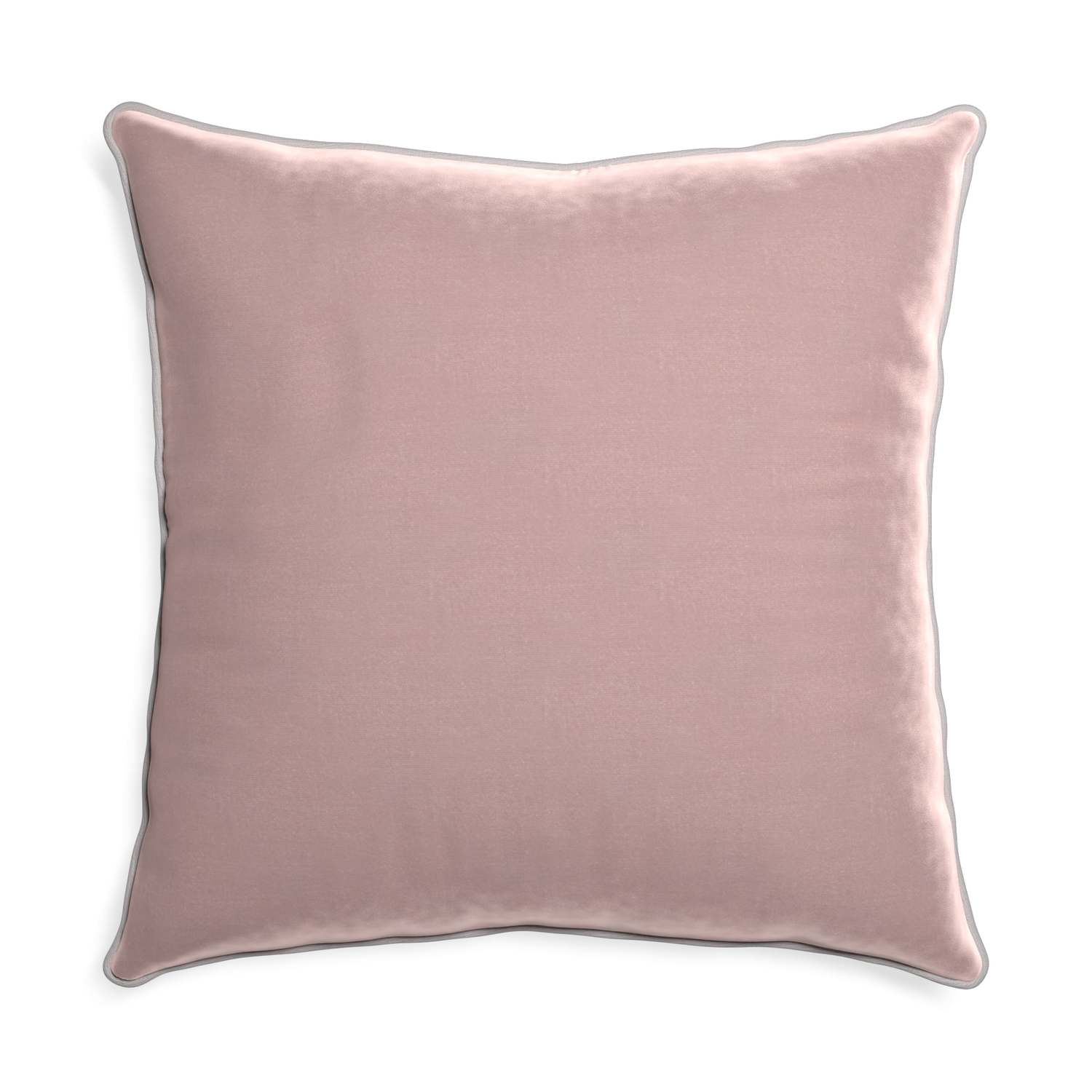 Euro-sham mauve velvet custom pillow with pebble piping on white background