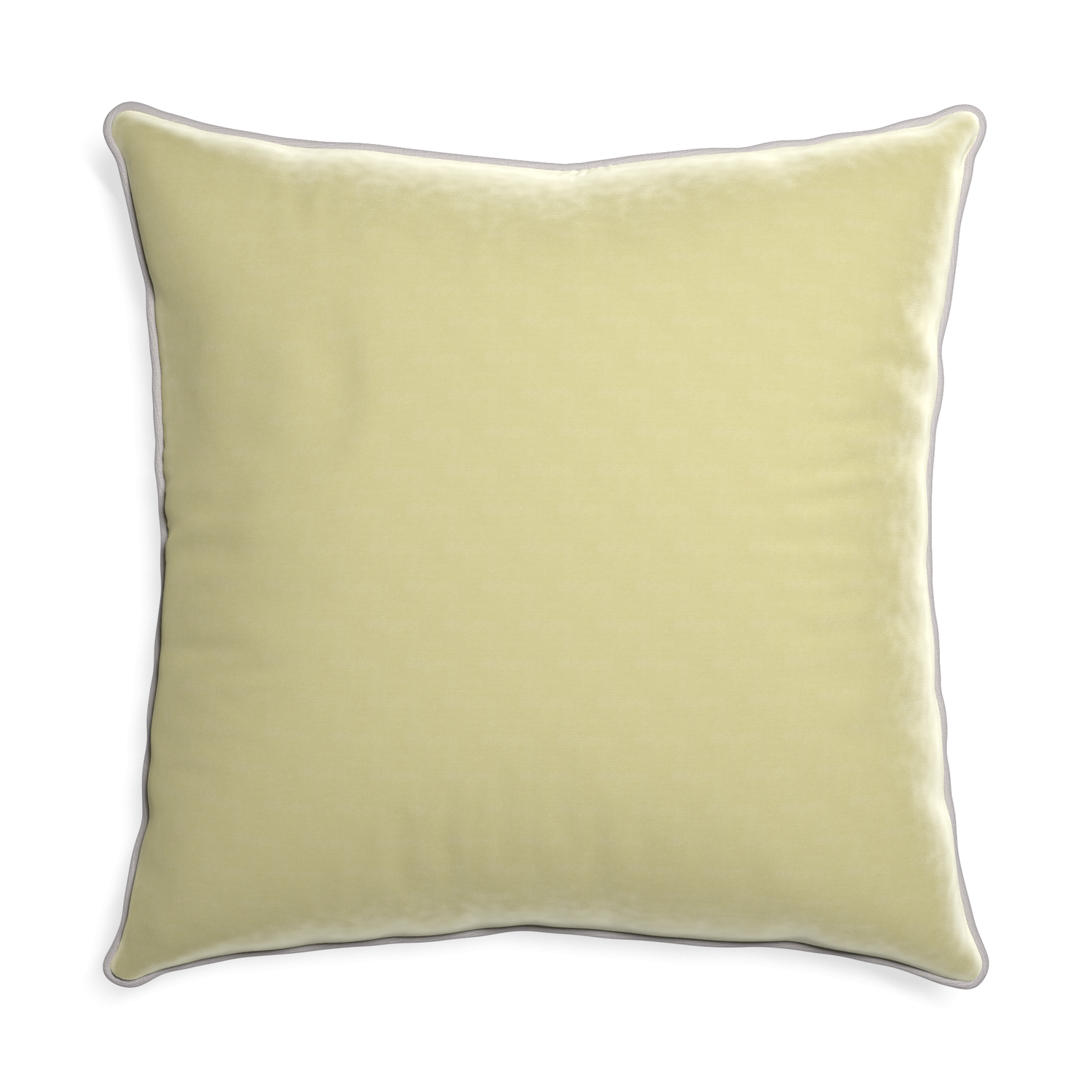 square light green velvet pillow with light gray piping