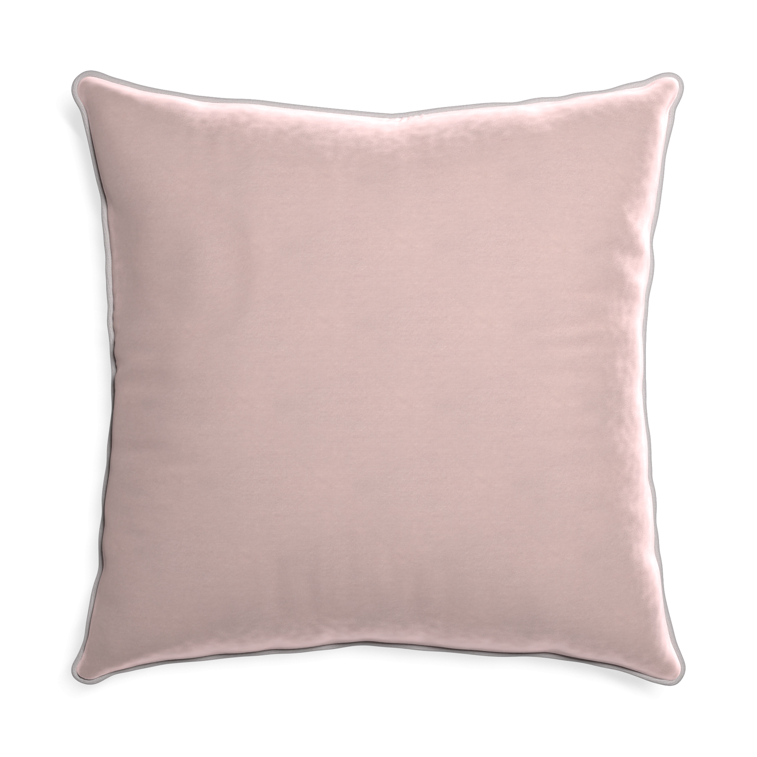 square light pink velvet pillow with light grey piping 