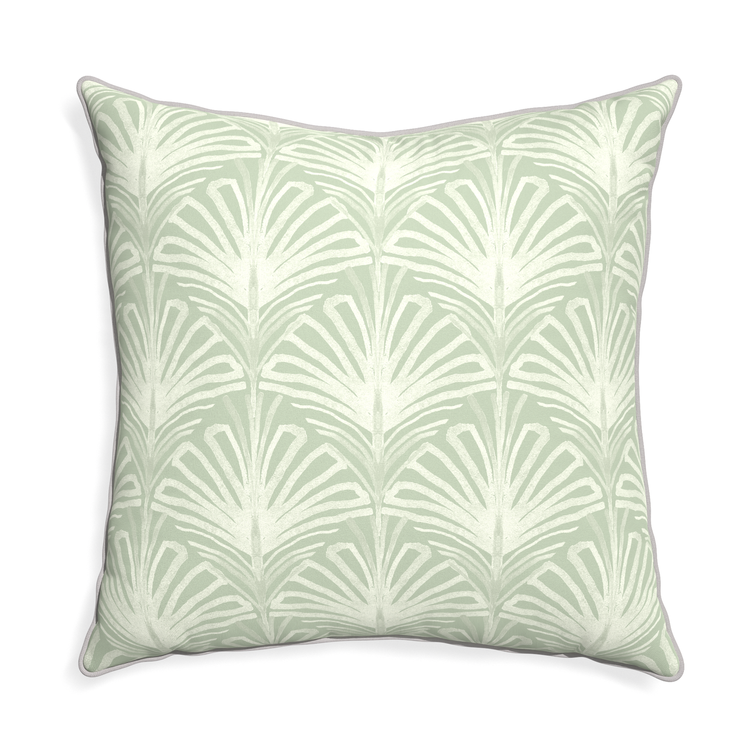 Euro-sham suzy sage custom sage green palmpillow with pebble piping on white background