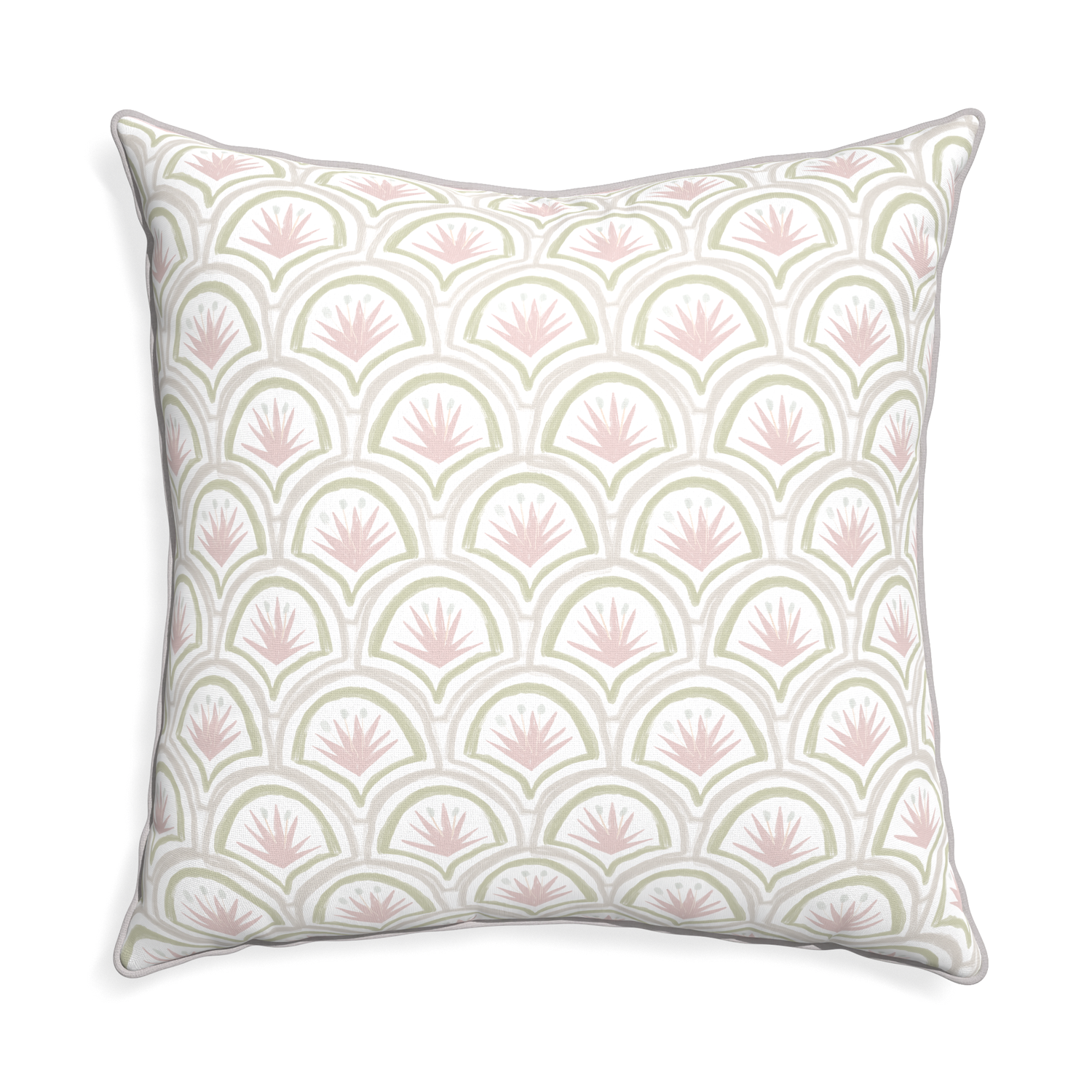 Euro-sham thatcher rose custom pink & green palmpillow with pebble piping on white background