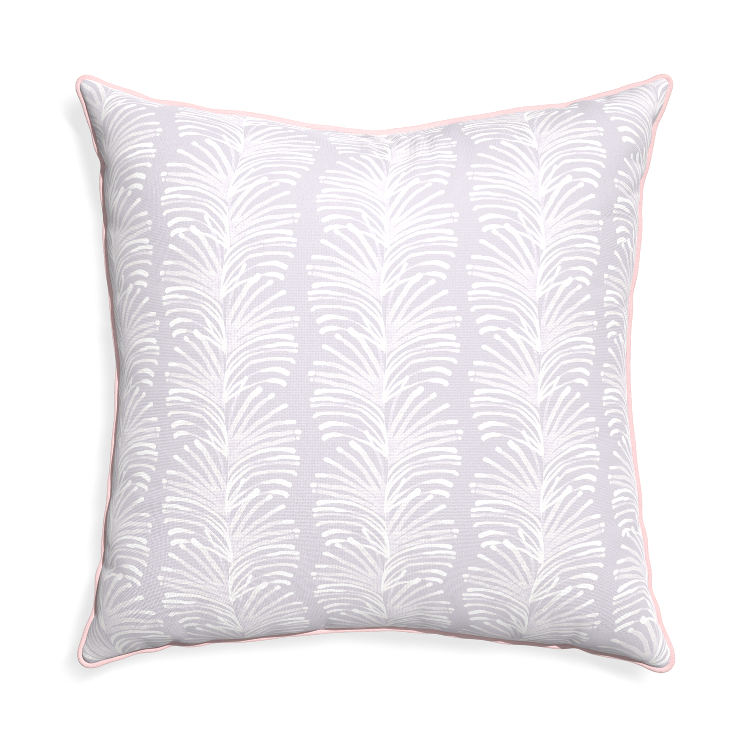 Euro-sham emma lavender custom pillow with petal piping on white background