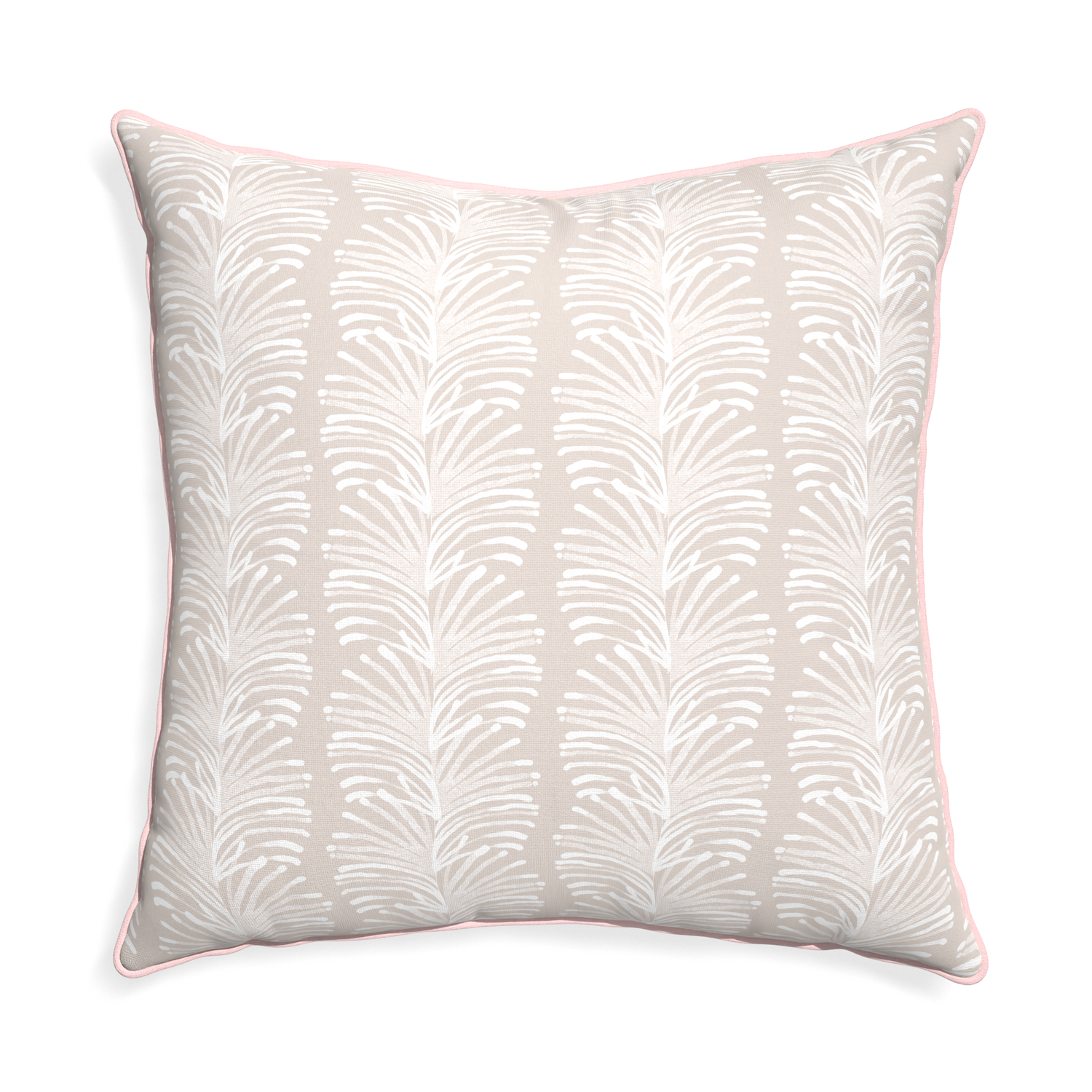 Euro-sham emma sand custom pillow with petal piping on white background