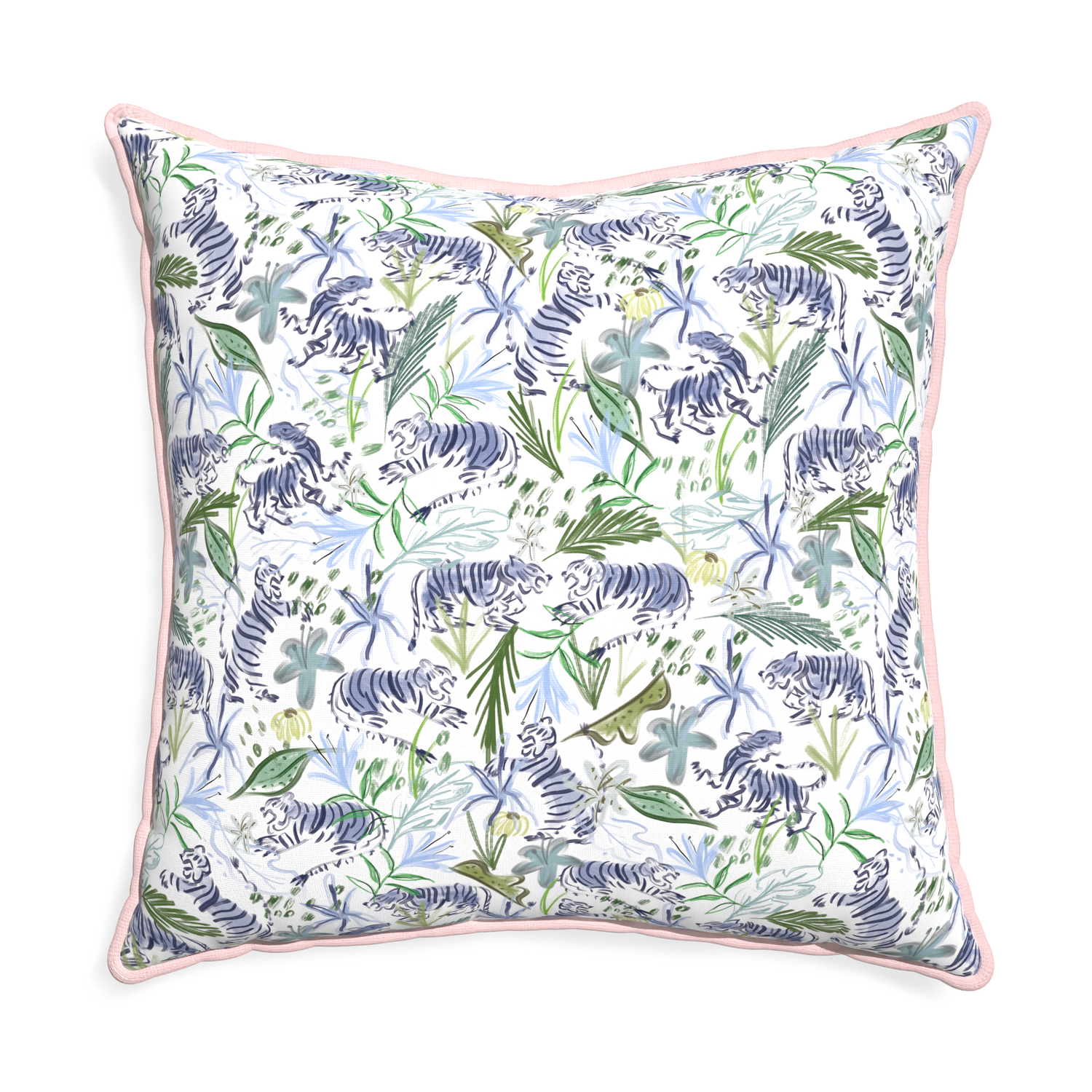 Euro-sham frida green custom pillow with petal piping on white background