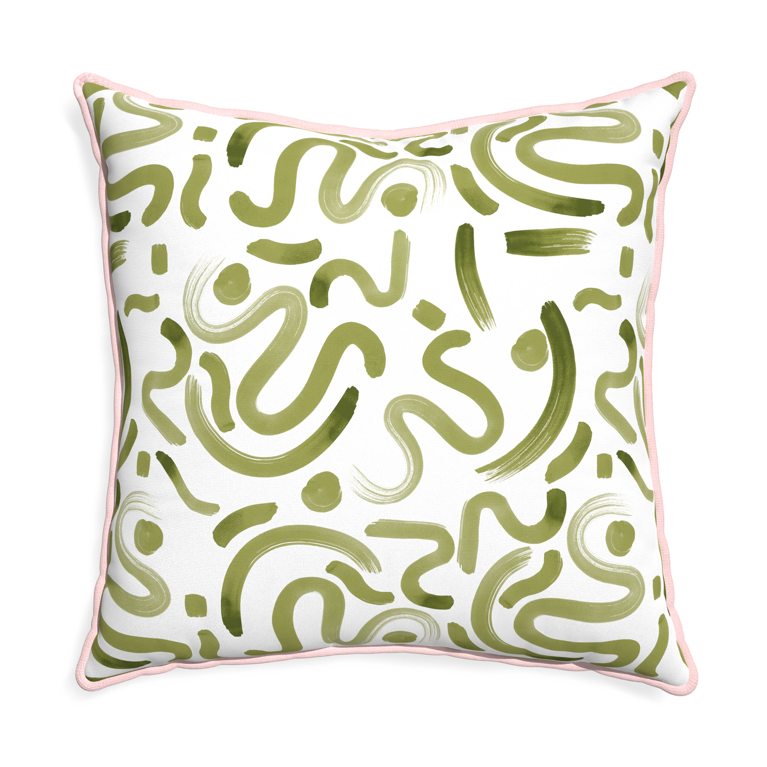 Euro-sham hockney moss custom pillow with petal piping on white background