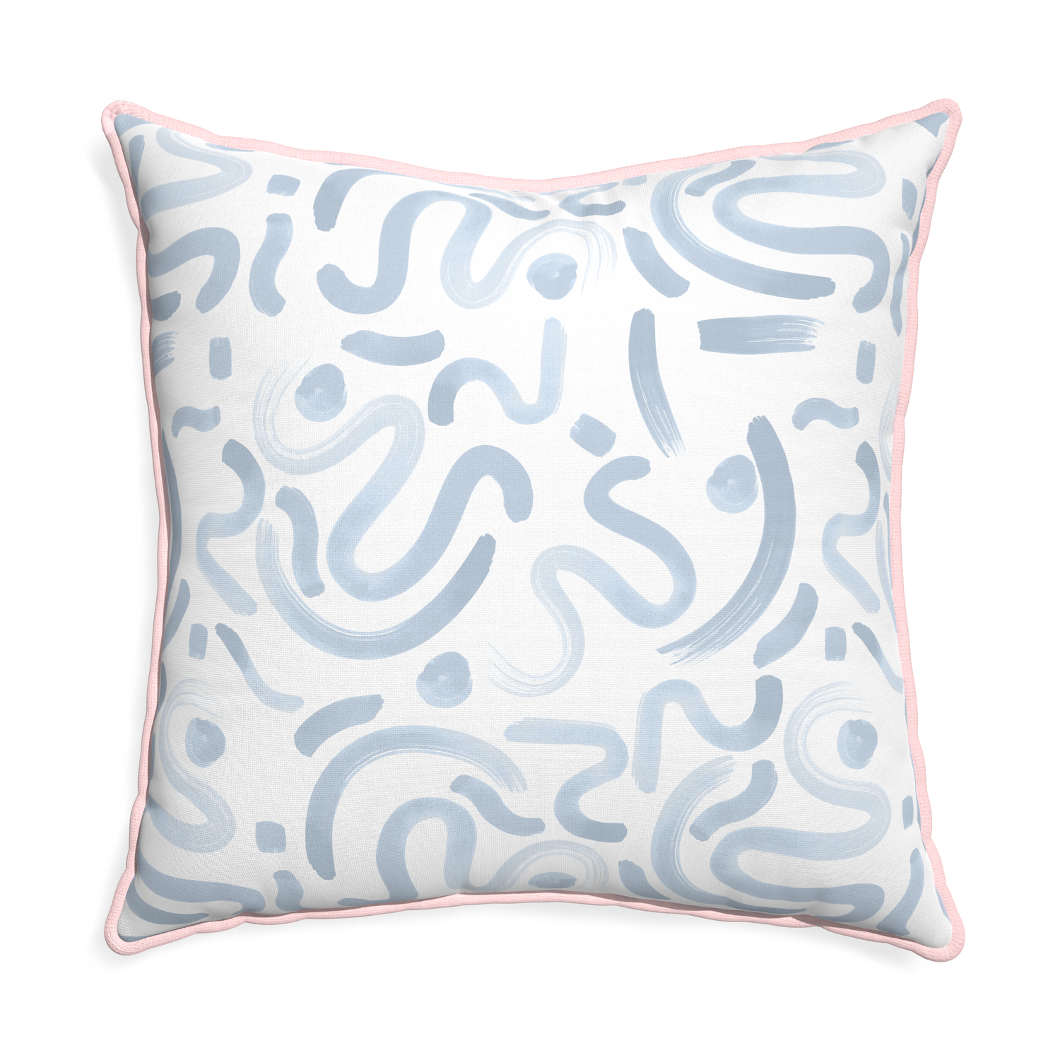 Euro-sham hockney sky custom pillow with petal piping on white background