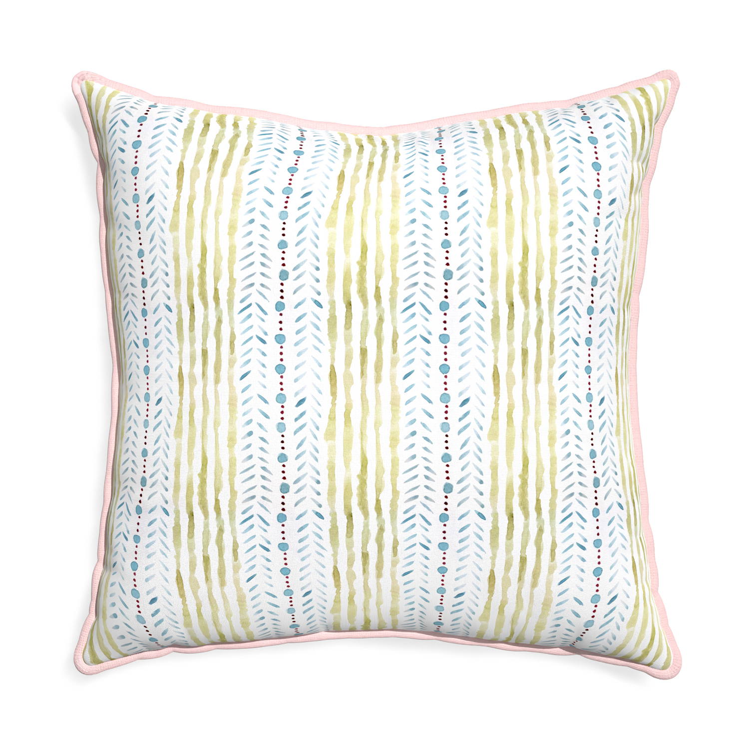 Euro-sham julia custom blue & green stripedpillow with petal piping on white background