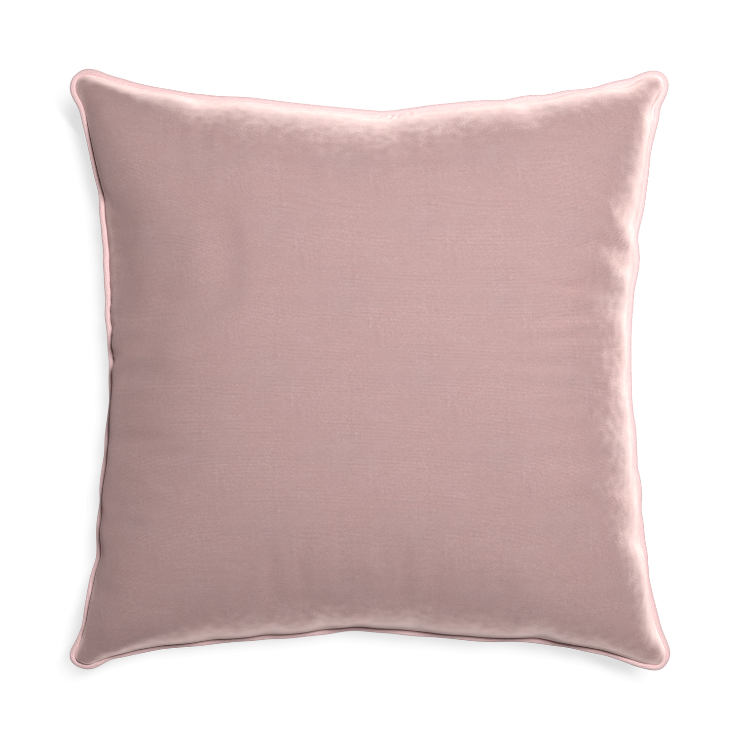 square mauve velvet pillow with light pink piping