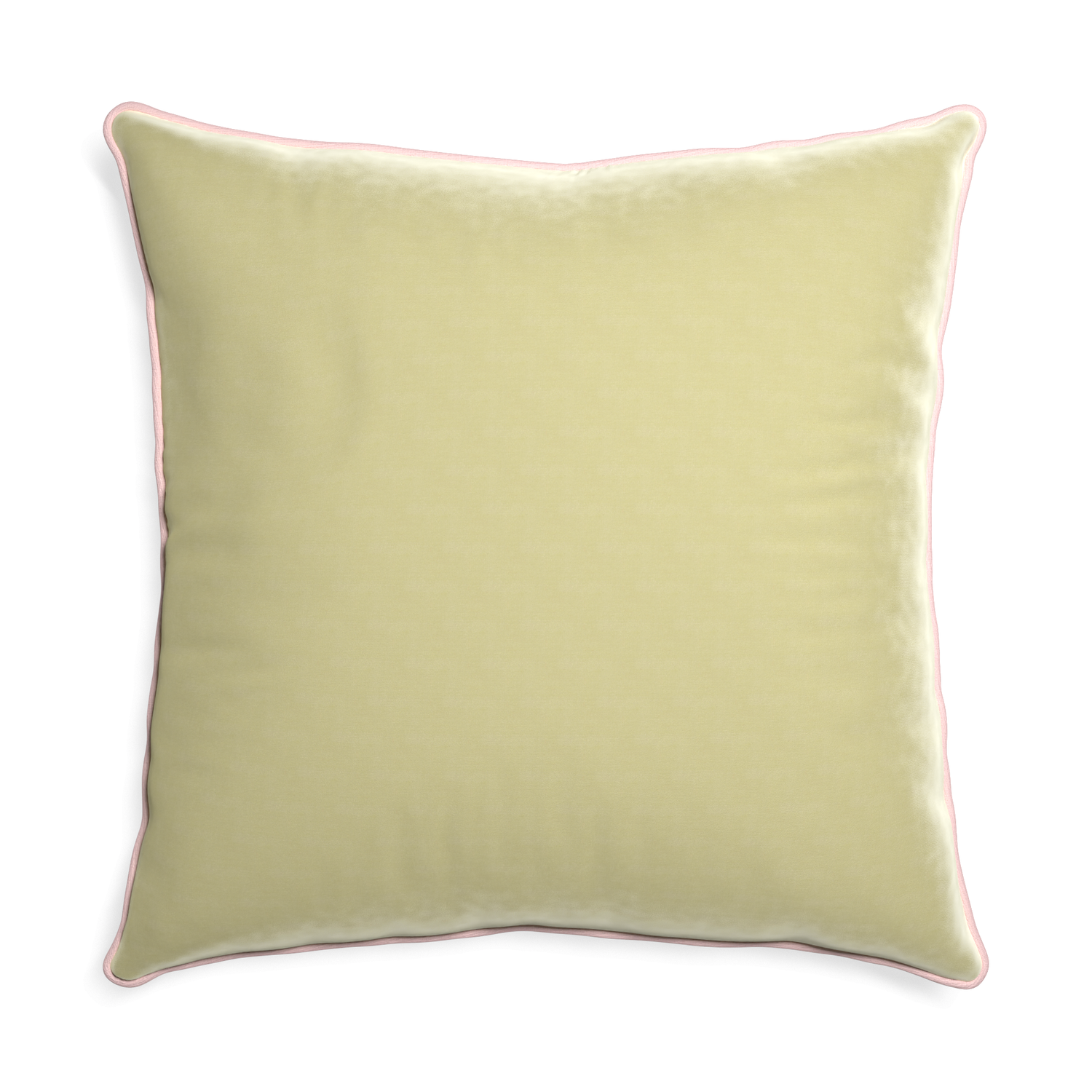 square light green velvet pillow with light pink piping