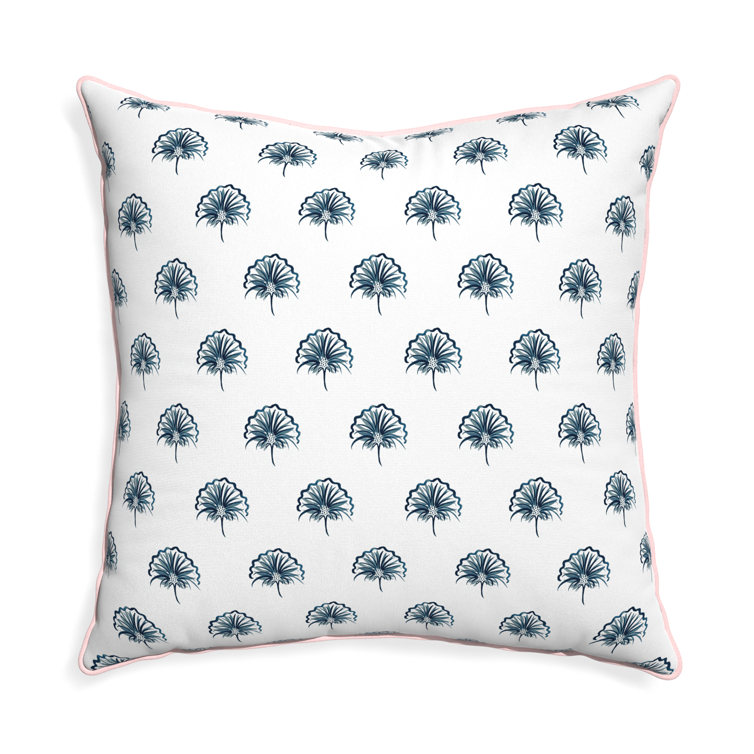 Euro-sham penelope midnight custom floral navypillow with petal piping on white background