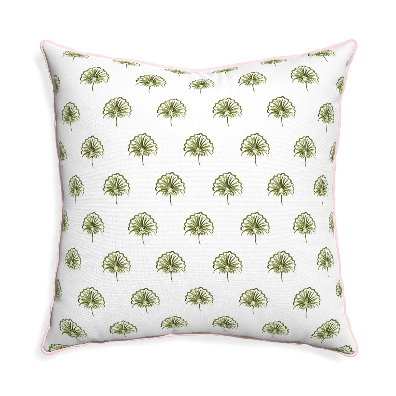 Euro-sham penelope moss custom green floralpillow with petal piping on white background