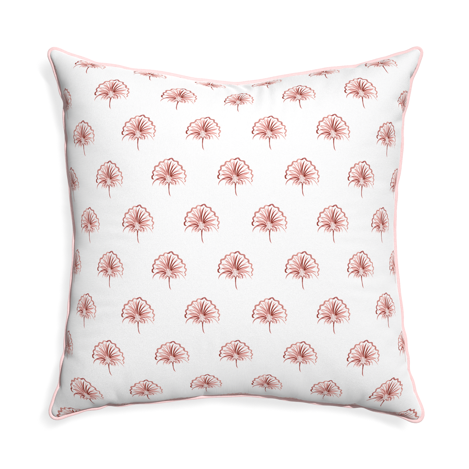 Euro-sham penelope rose custom floral pinkpillow with petal piping on white background