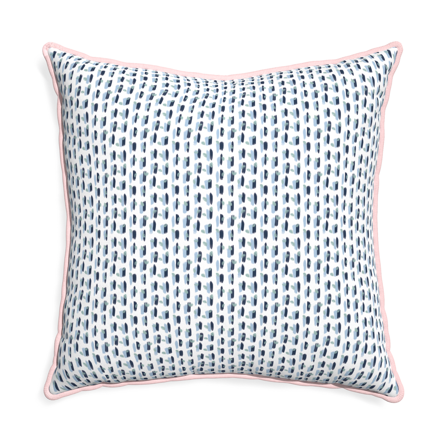 Euro-sham poppy blue custom pillow with petal piping on white background