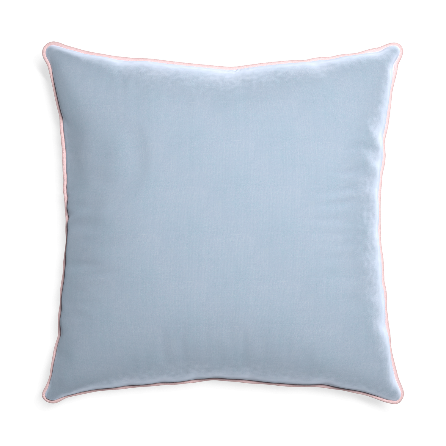 Euro-sham sky velvet custom pillow with petal piping on white background