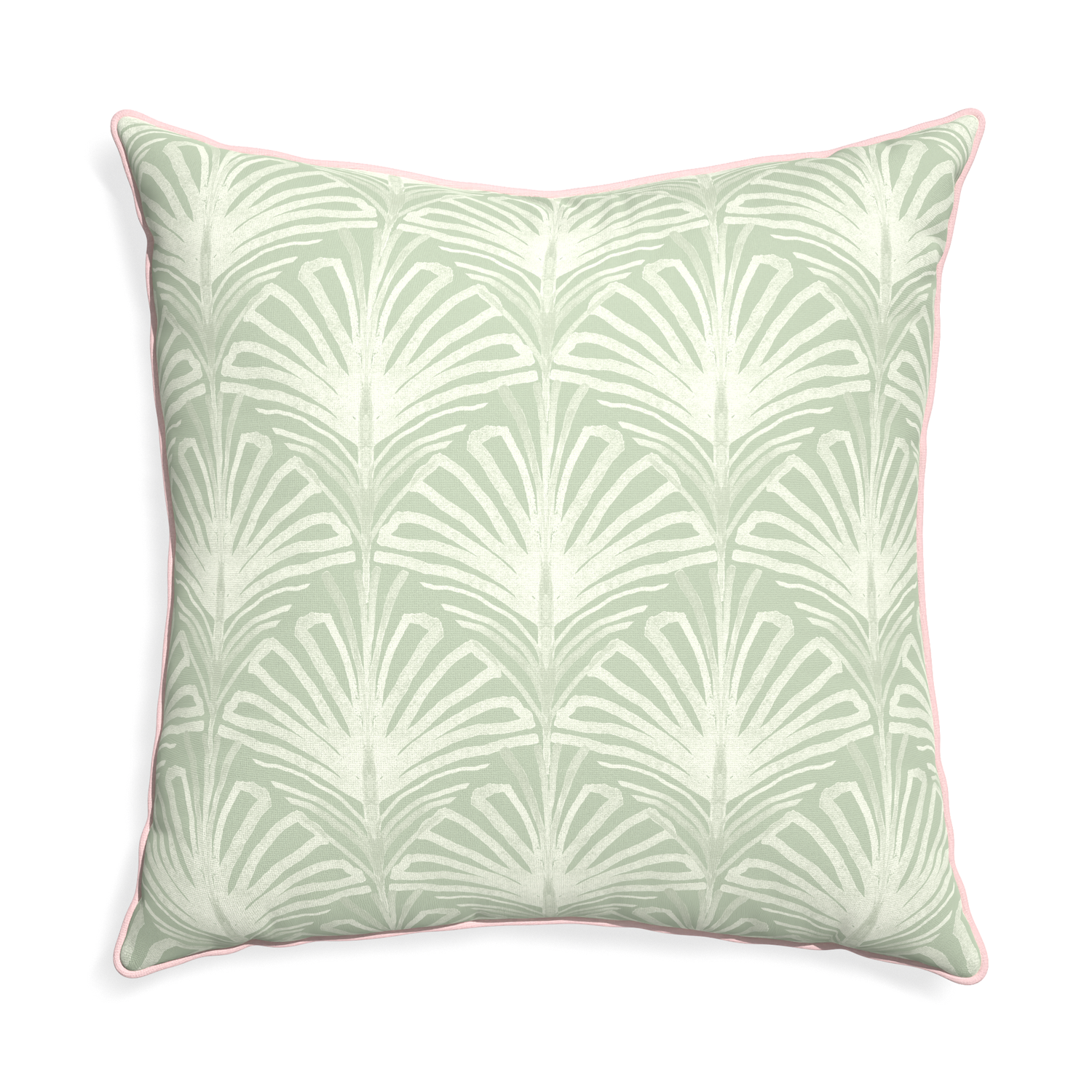 Euro-sham suzy sage custom pillow with petal piping on white background