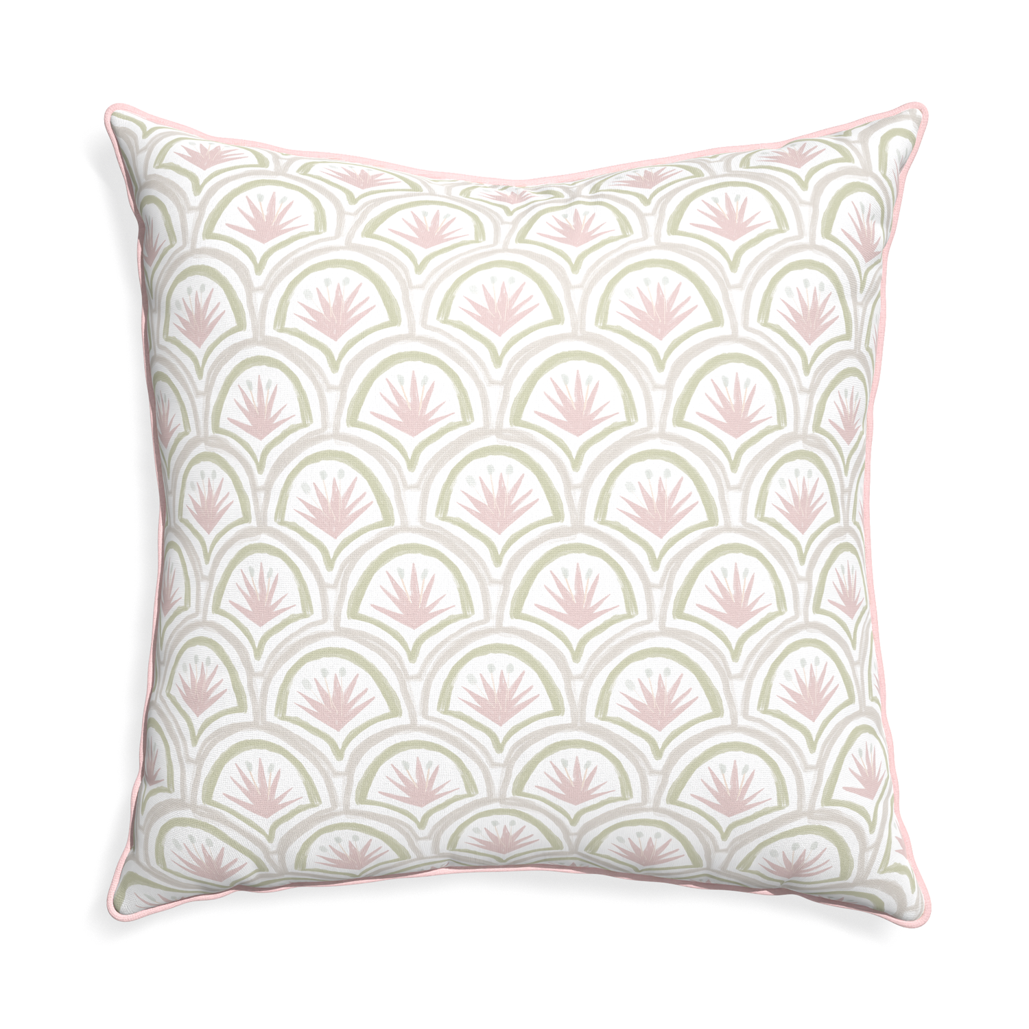 Euro-sham thatcher rose custom pink & green palmpillow with petal piping on white background