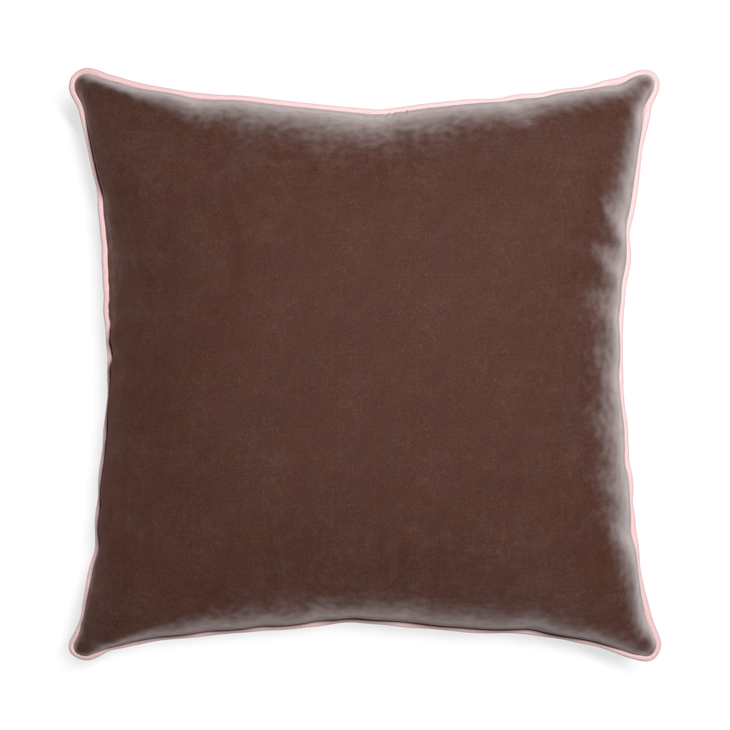 Euro-sham walnut velvet custom pillow with petal piping on white background