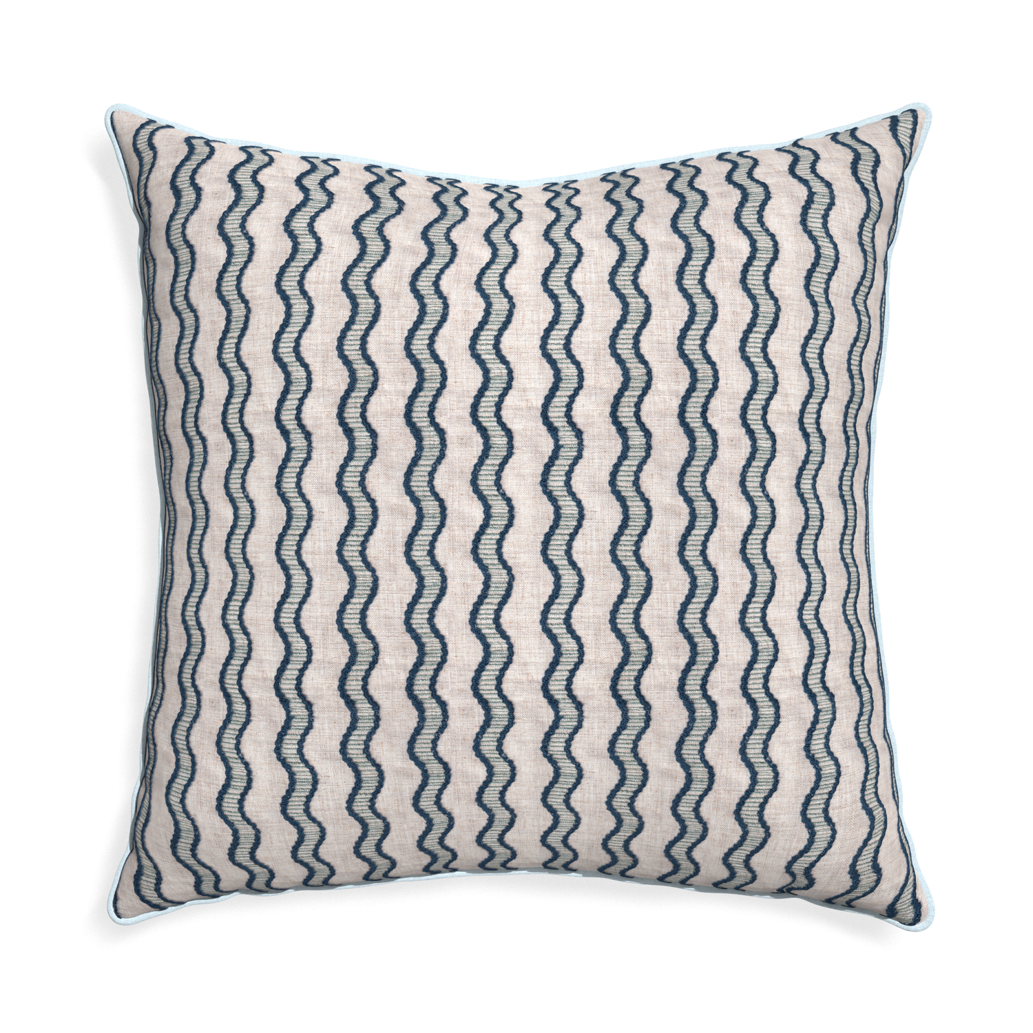 Euro-sham beatrice custom embroidered wavepillow with powder piping on white background